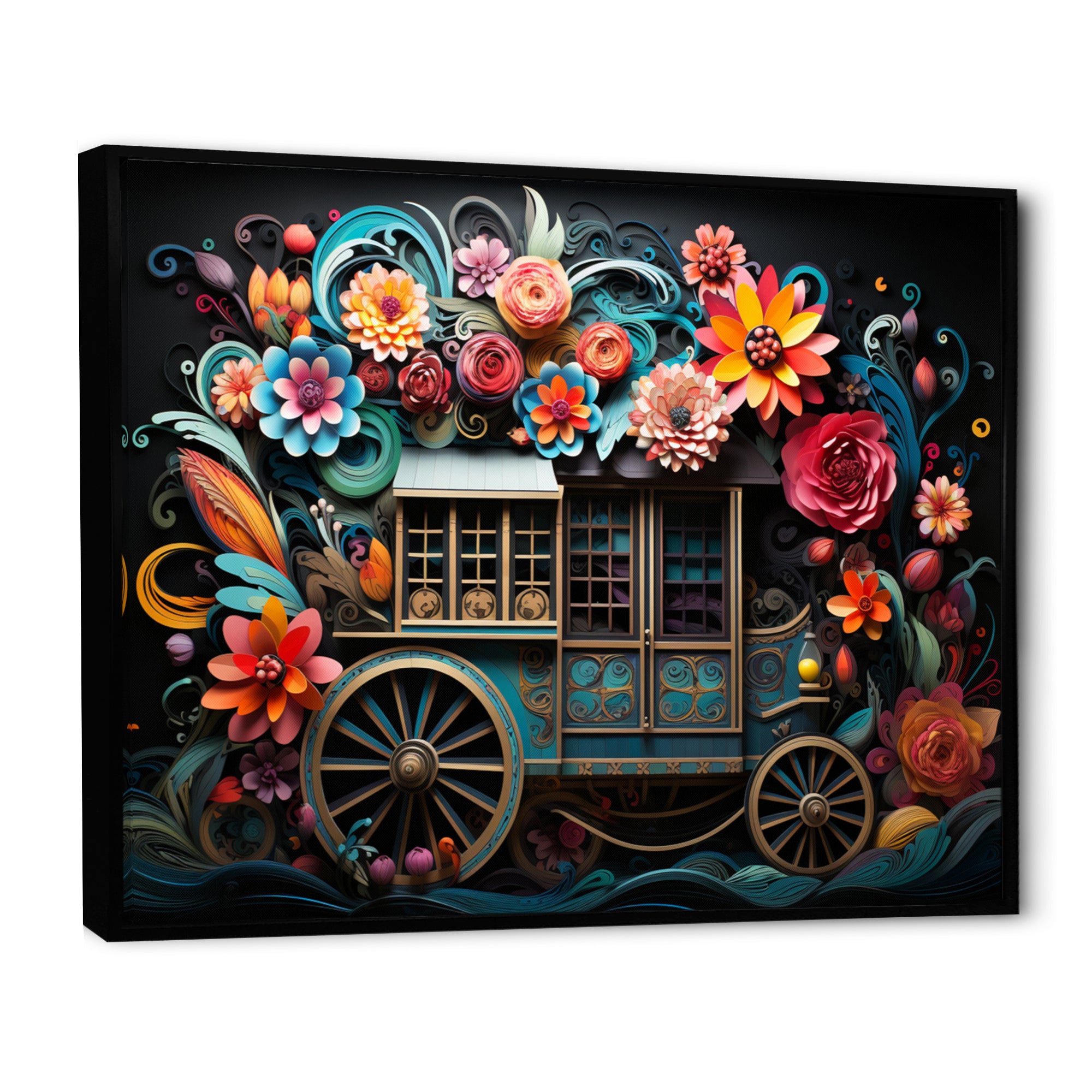 Teal Old Cart  Of Dream - Old American Cart Canvas Wall Art
