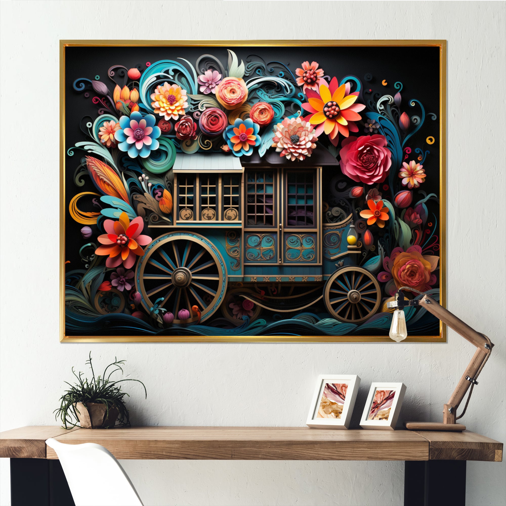 Teal Old Cart  Of Dream - Old American Cart Canvas Wall Art