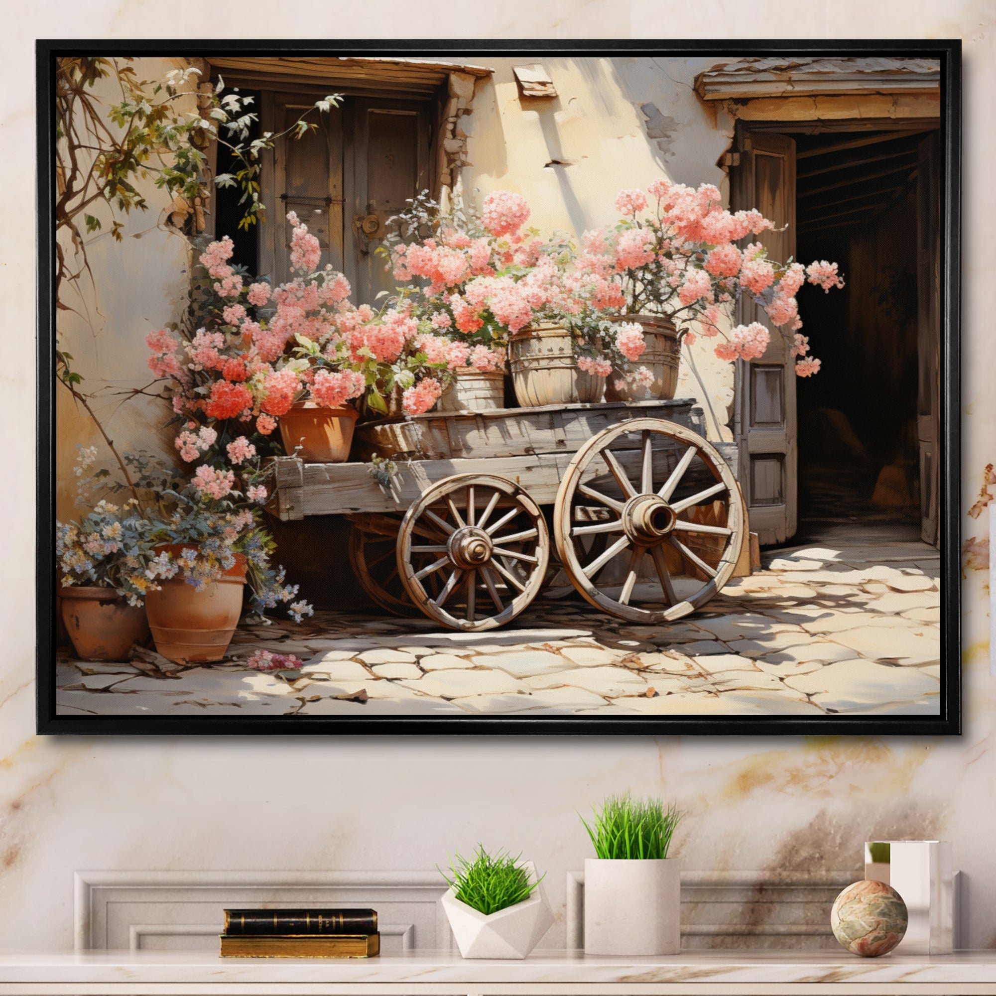Pink Old Cart Wheels - Old American Cart Canvas Wall Art