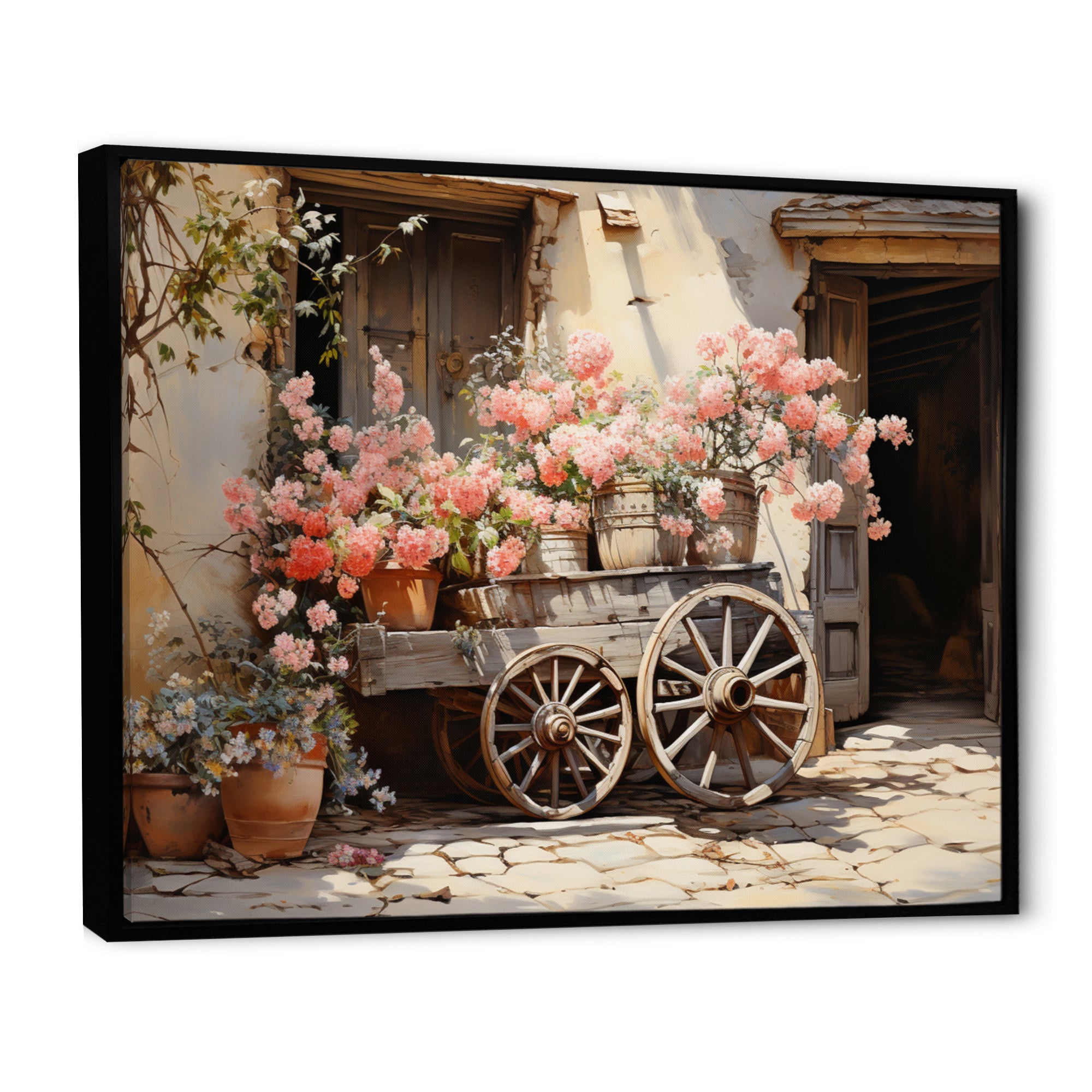 Pink Old Cart Wheels - Old American Cart Canvas Wall Art