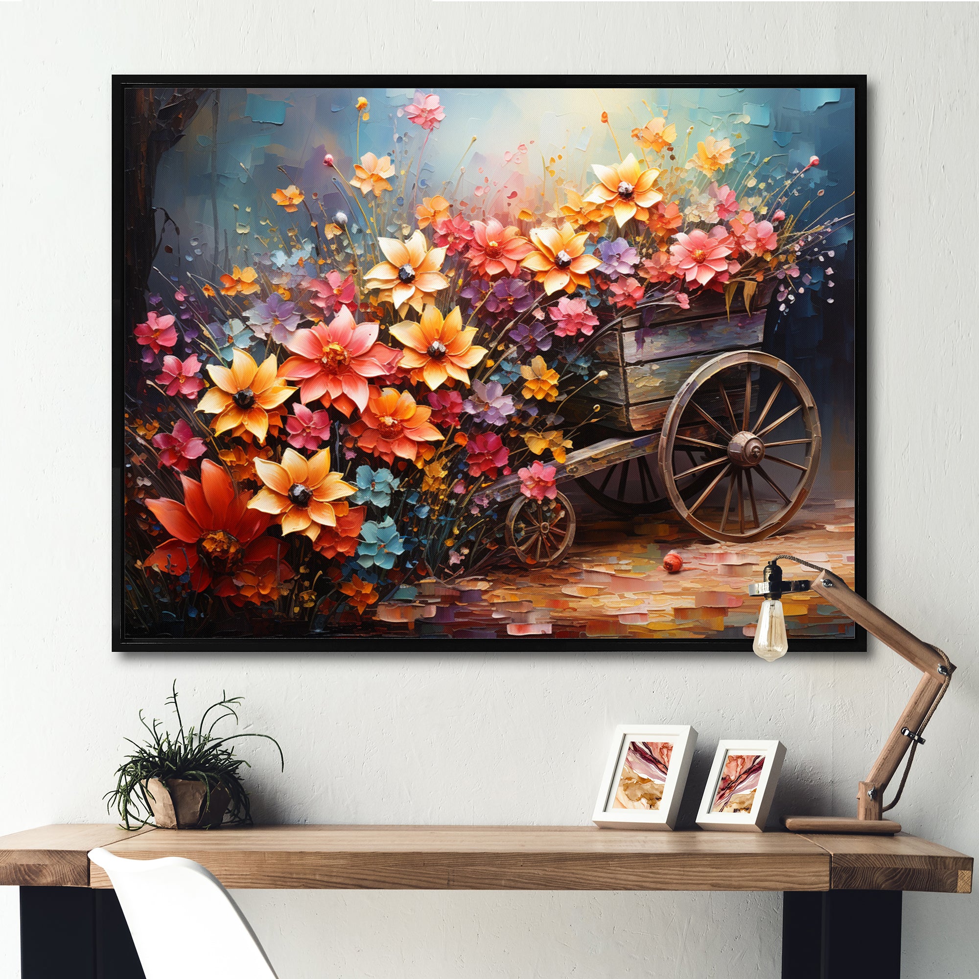 Colorful Old Cart  Of - Old American Cart Canvas Wall Art