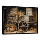 Grey Old Cart Of Flowers I - Old American Cart Canvas Wall Art