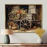 Grey Old Cart Of Flowers I - Old American Cart Canvas Wall Art