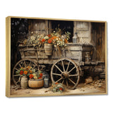 Grey Old Cart Of Flowers I - Old American Cart Canvas Wall Art