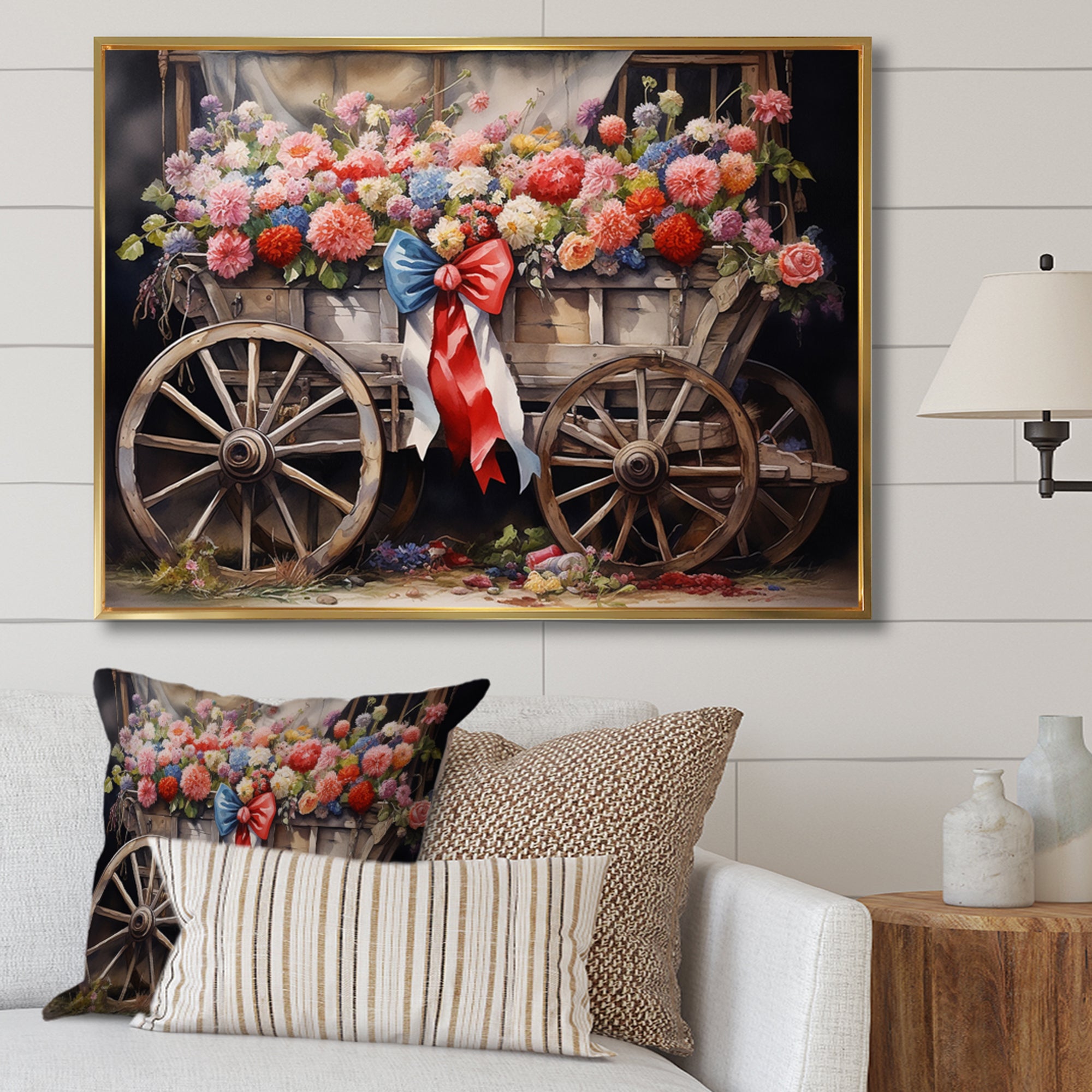 Coral Old Cart  Of - Old American Cart Canvas Wall Art