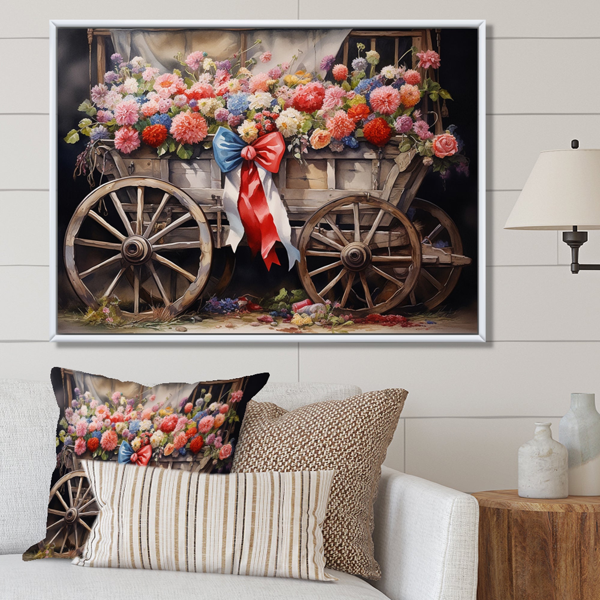Coral Old Cart  Of - Old American Cart Canvas Wall Art