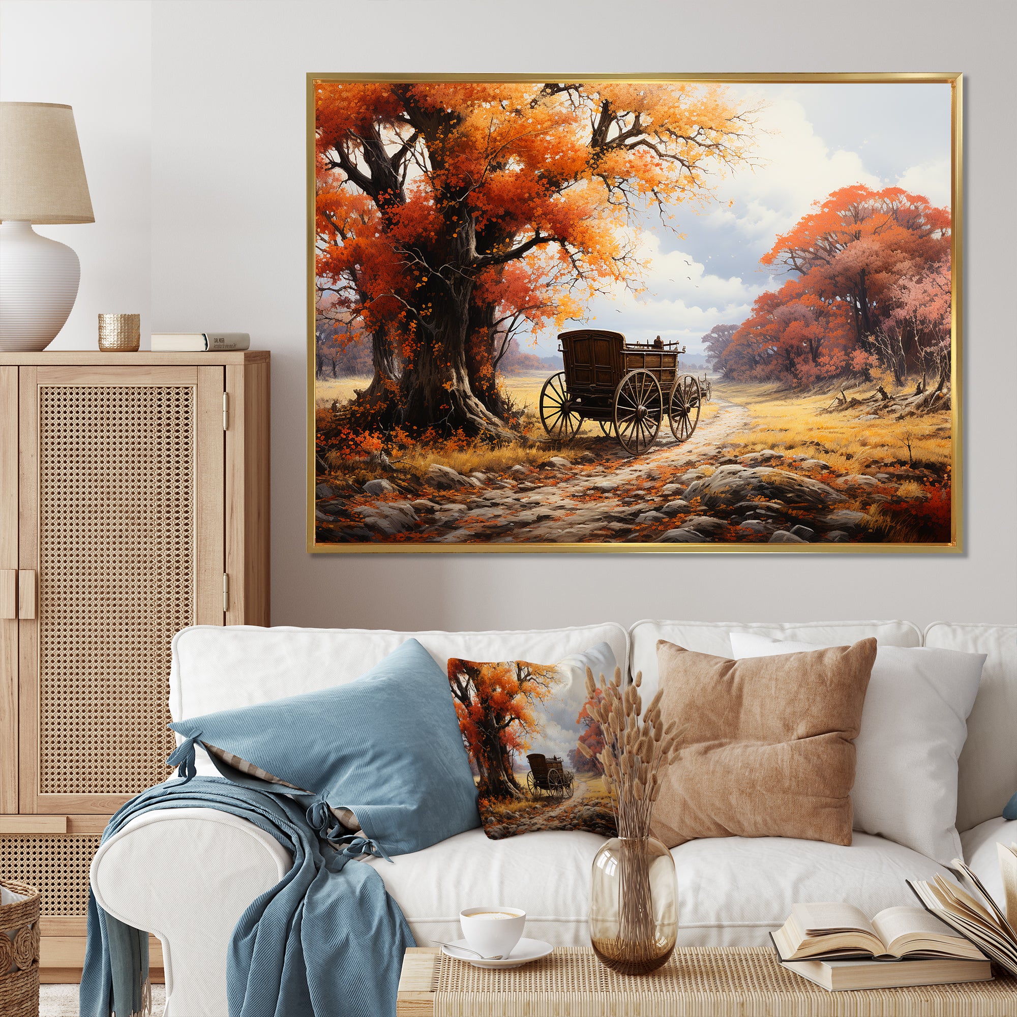 Orange Old Cart Seasons I - Old American Cart Canvas Wall Art