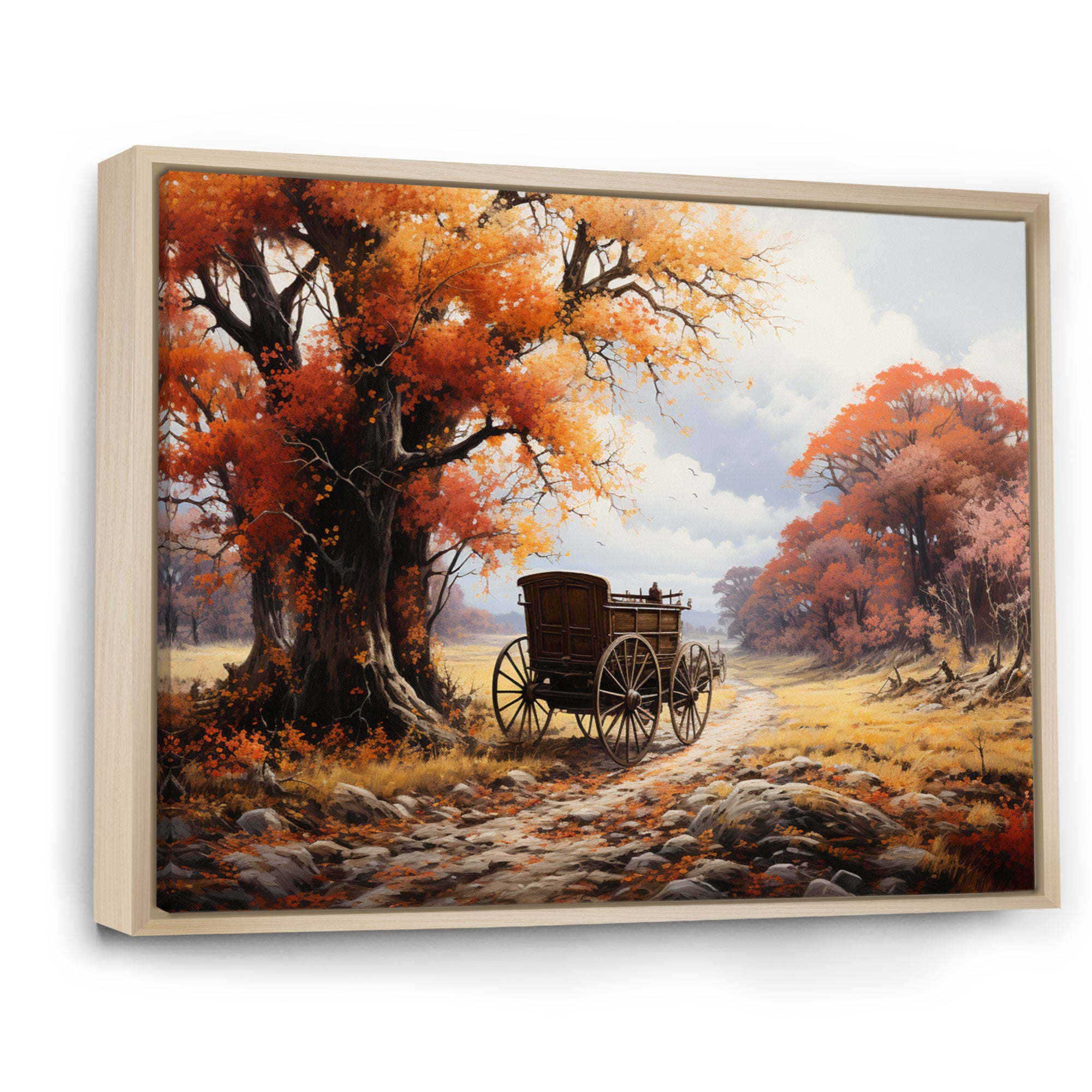 Orange Old Cart Seasons I - Old American Cart Canvas Wall Art