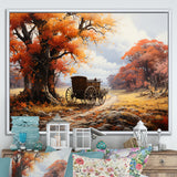 Orange Old Cart Seasons I - Old American Cart Canvas Wall Art