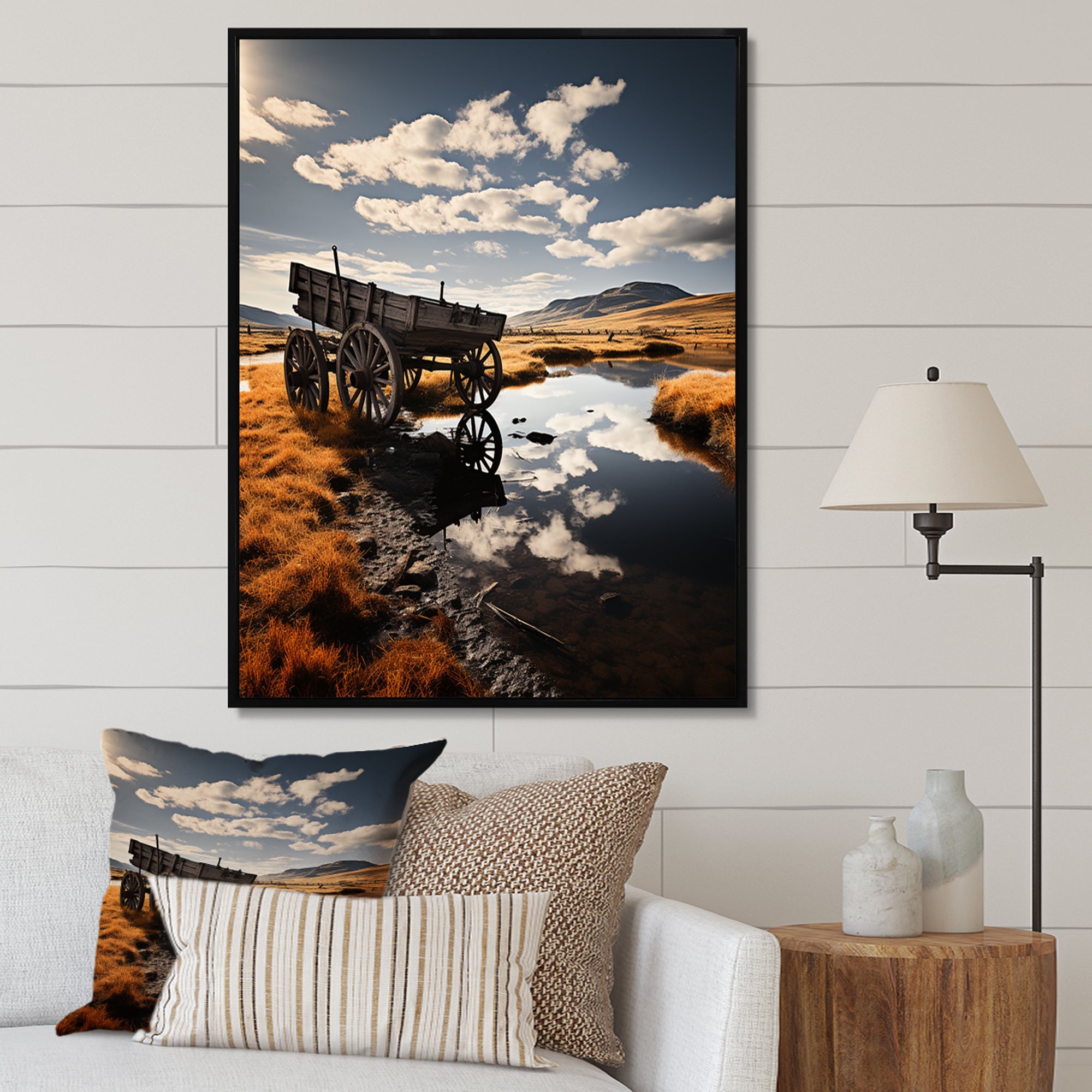 Yellow Old Cart Country Heritage - Old American Cart Canvas Wall Art