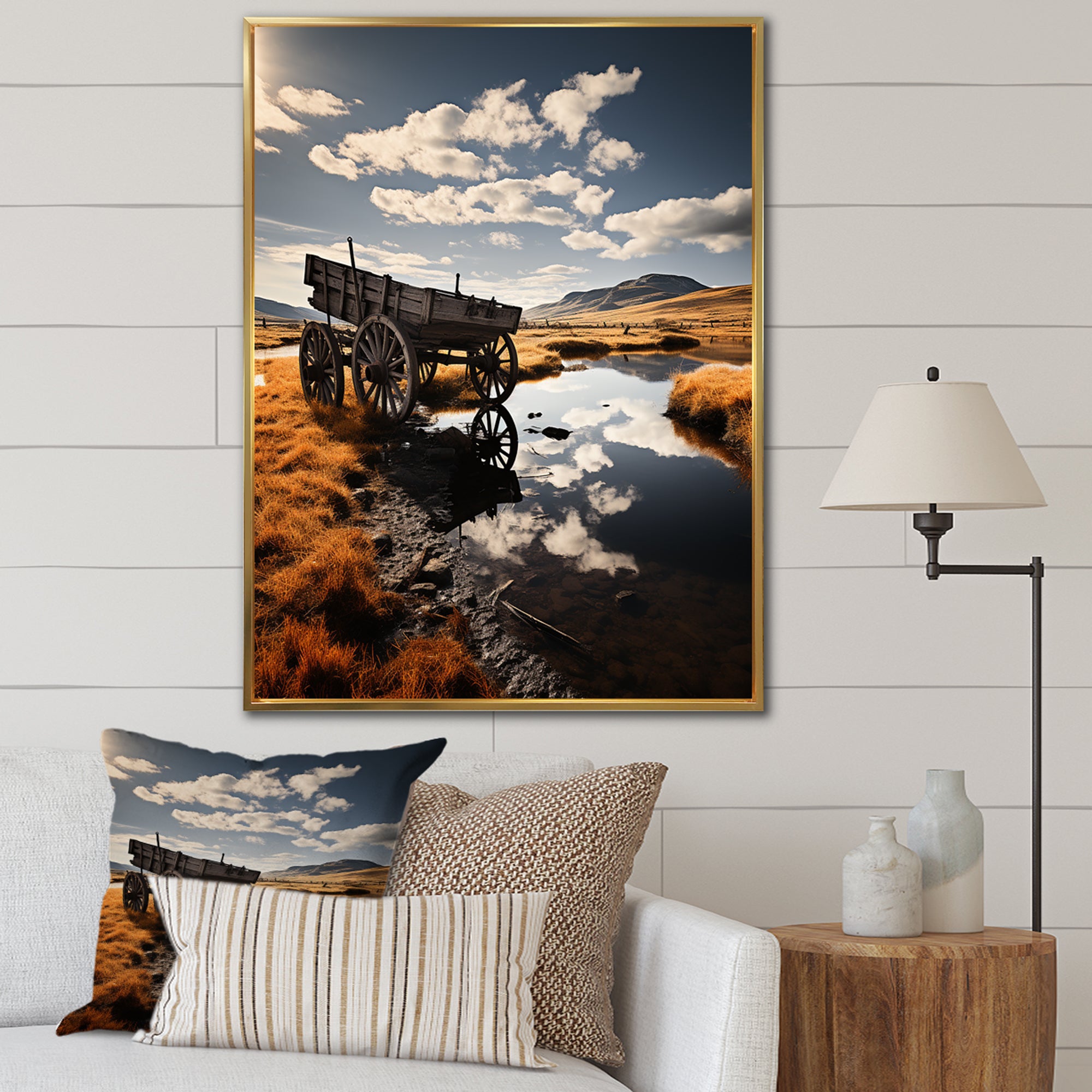 Yellow Old Cart Country Heritage - Old American Cart Canvas Wall Art