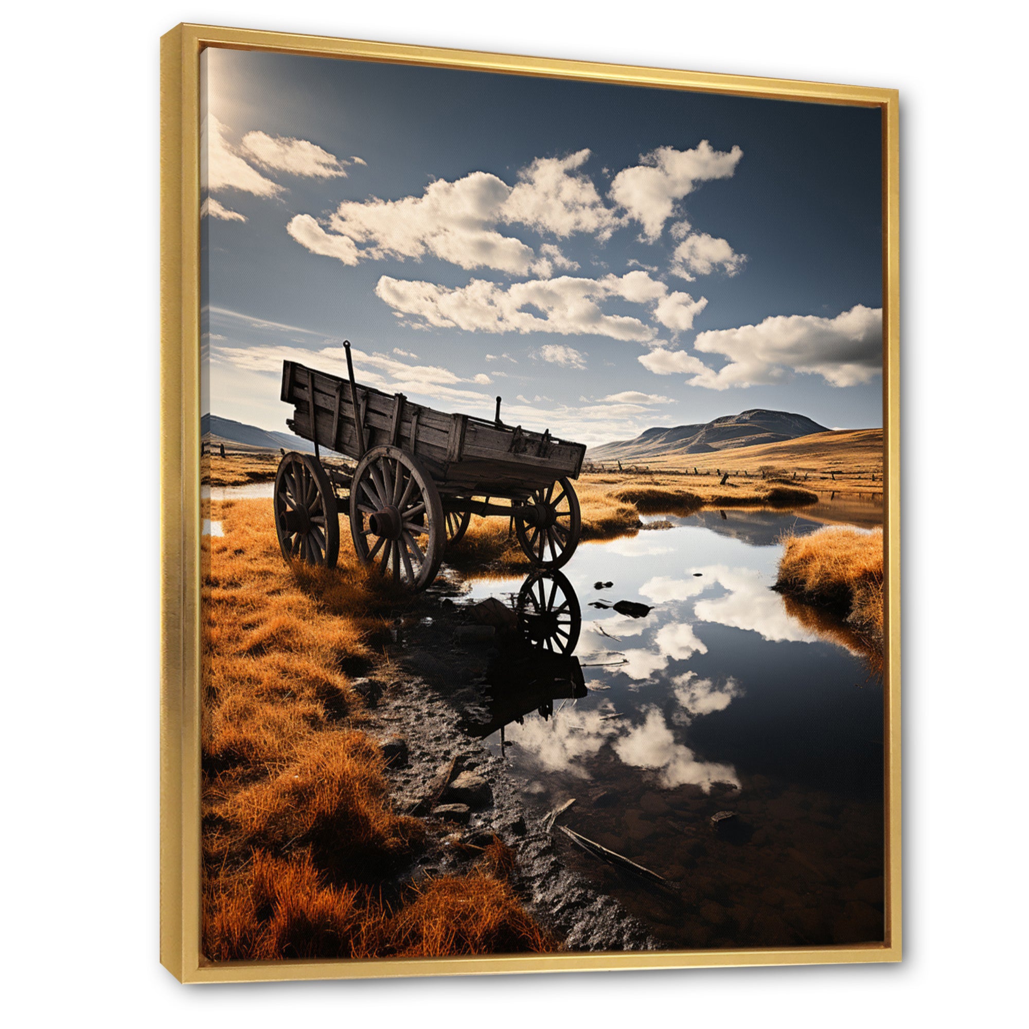 Yellow Old Cart Country Heritage - Old American Cart Canvas Wall Art