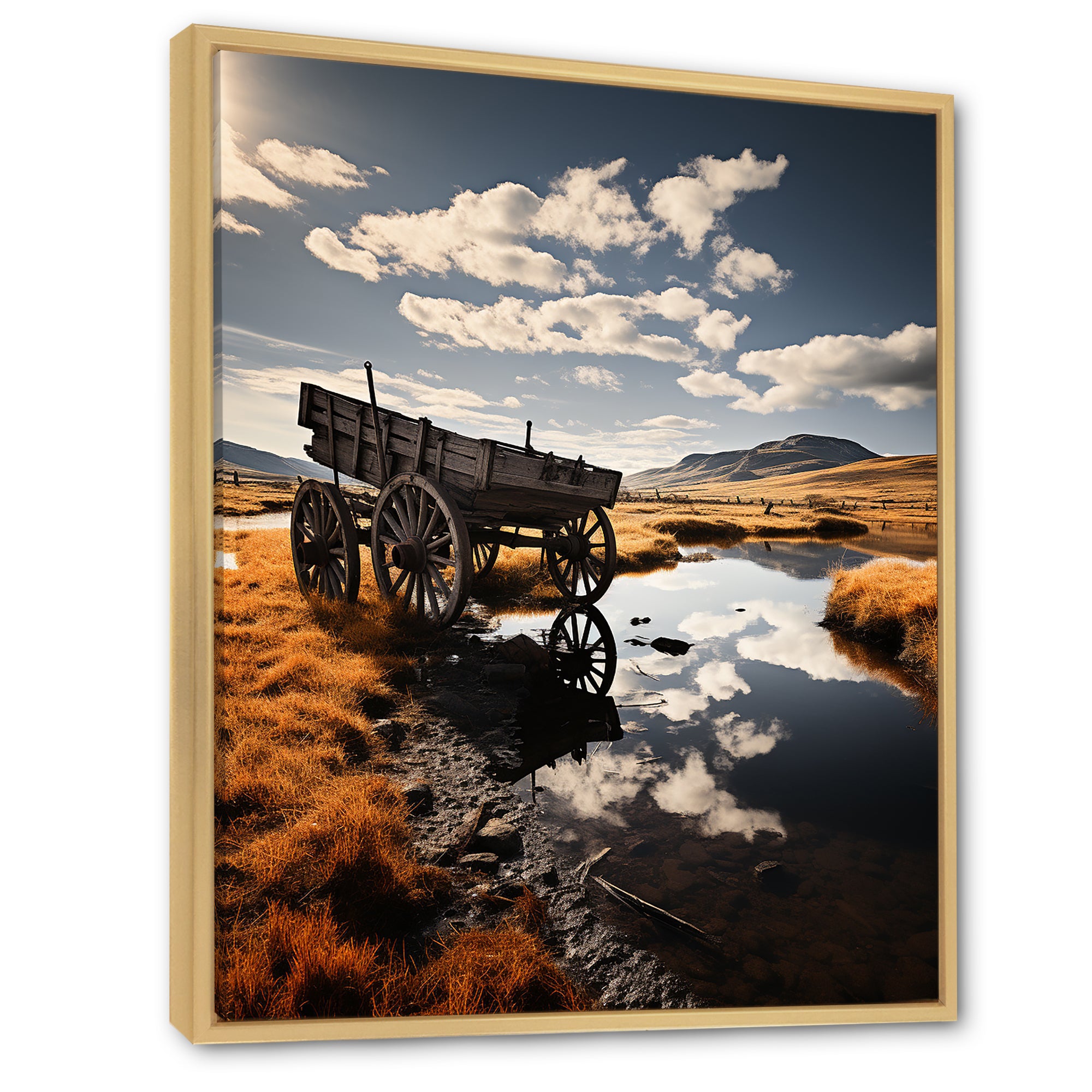 Yellow Old Cart Country Heritage - Old American Cart Canvas Wall Art