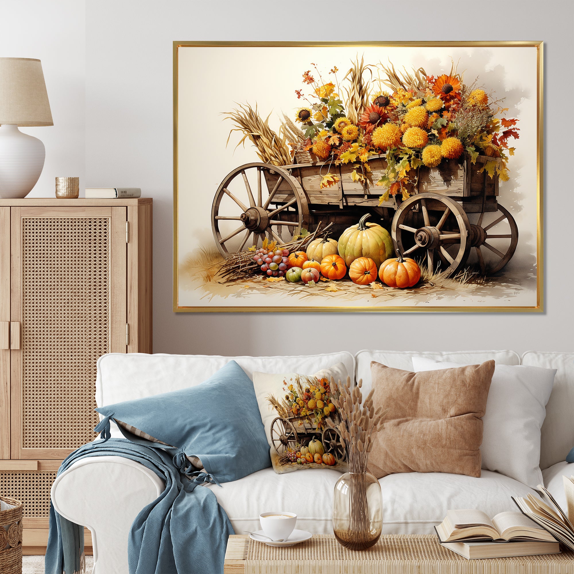 Yellow Old Cart Country Treasures - Old American Cart Canvas Wall Art