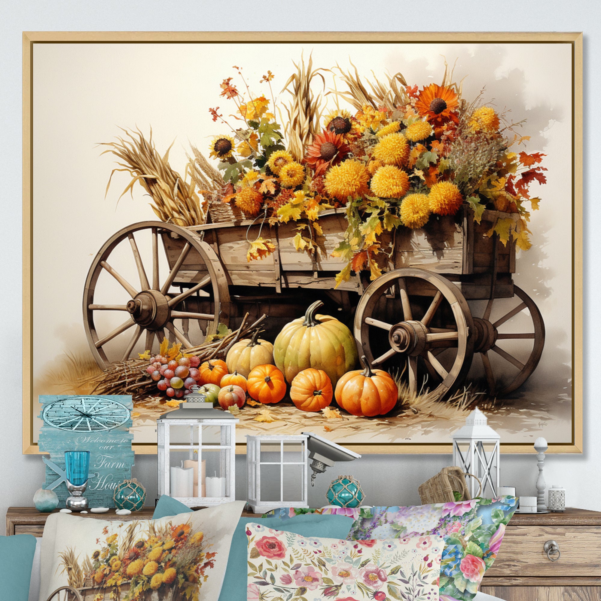 Yellow Old Cart Country Treasures - Old American Cart Canvas Wall Art