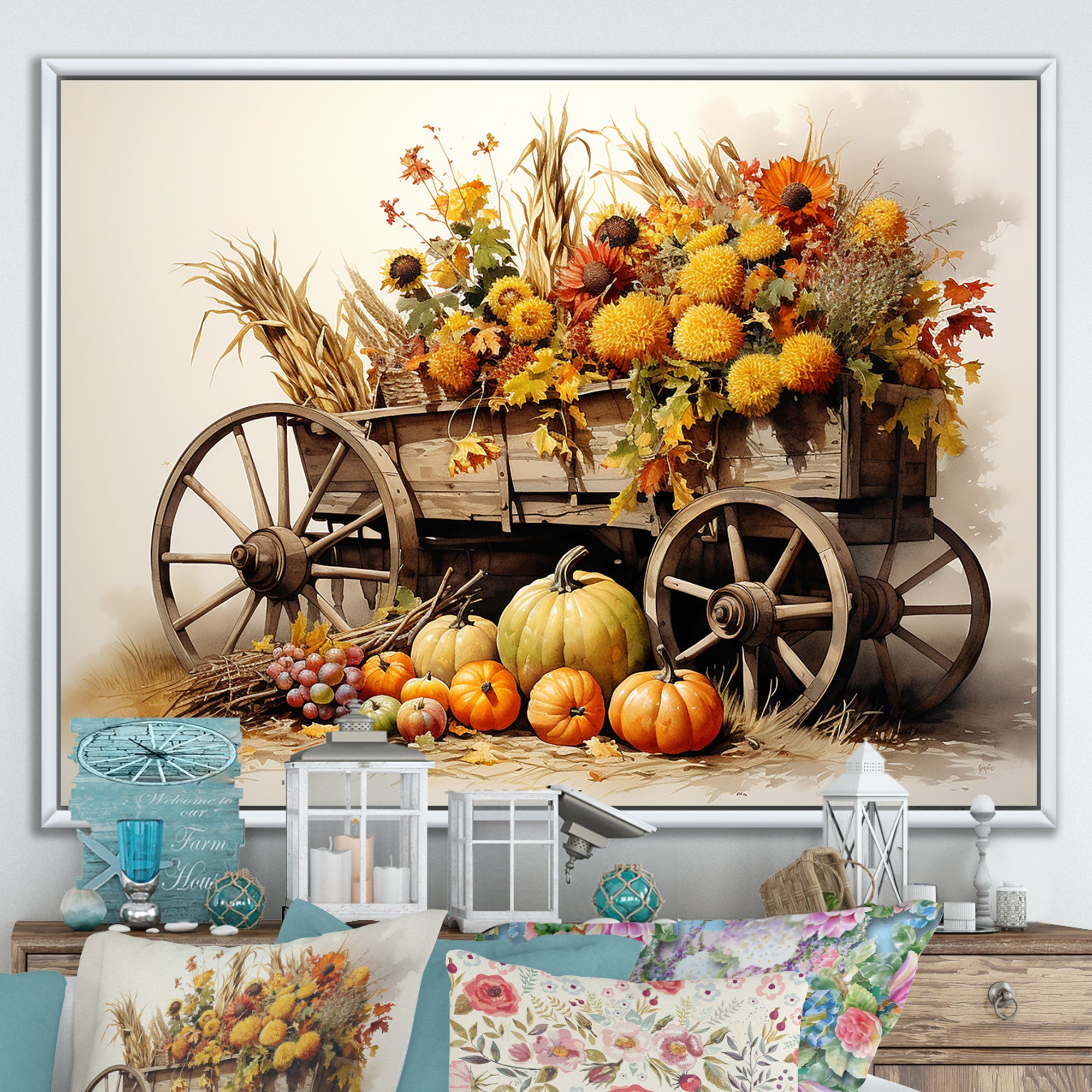 Yellow Old Cart Country Treasures - Old American Cart Canvas Wall Art
