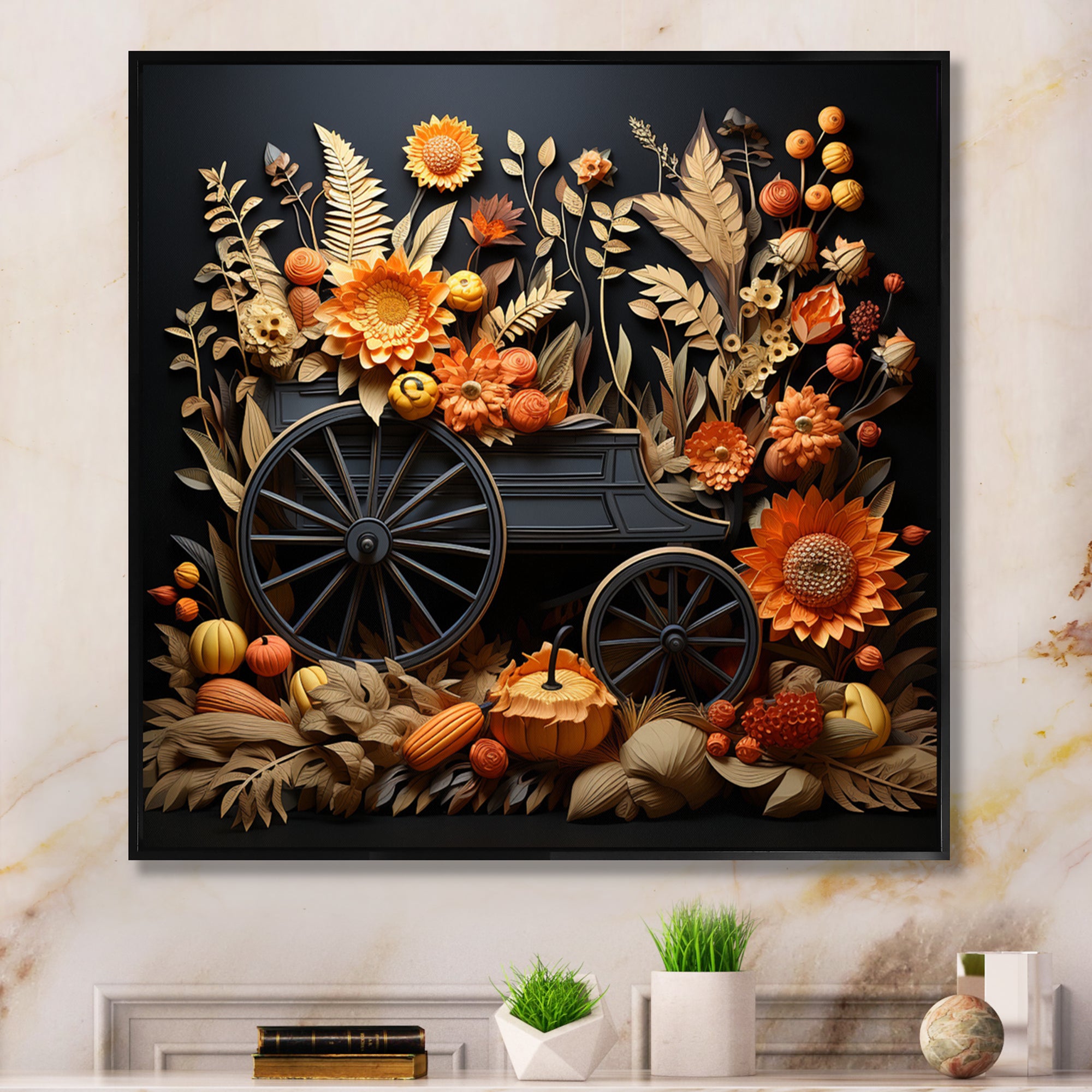 Orange Old Cart Country Treasures - Old American Cart Canvas Wall Art