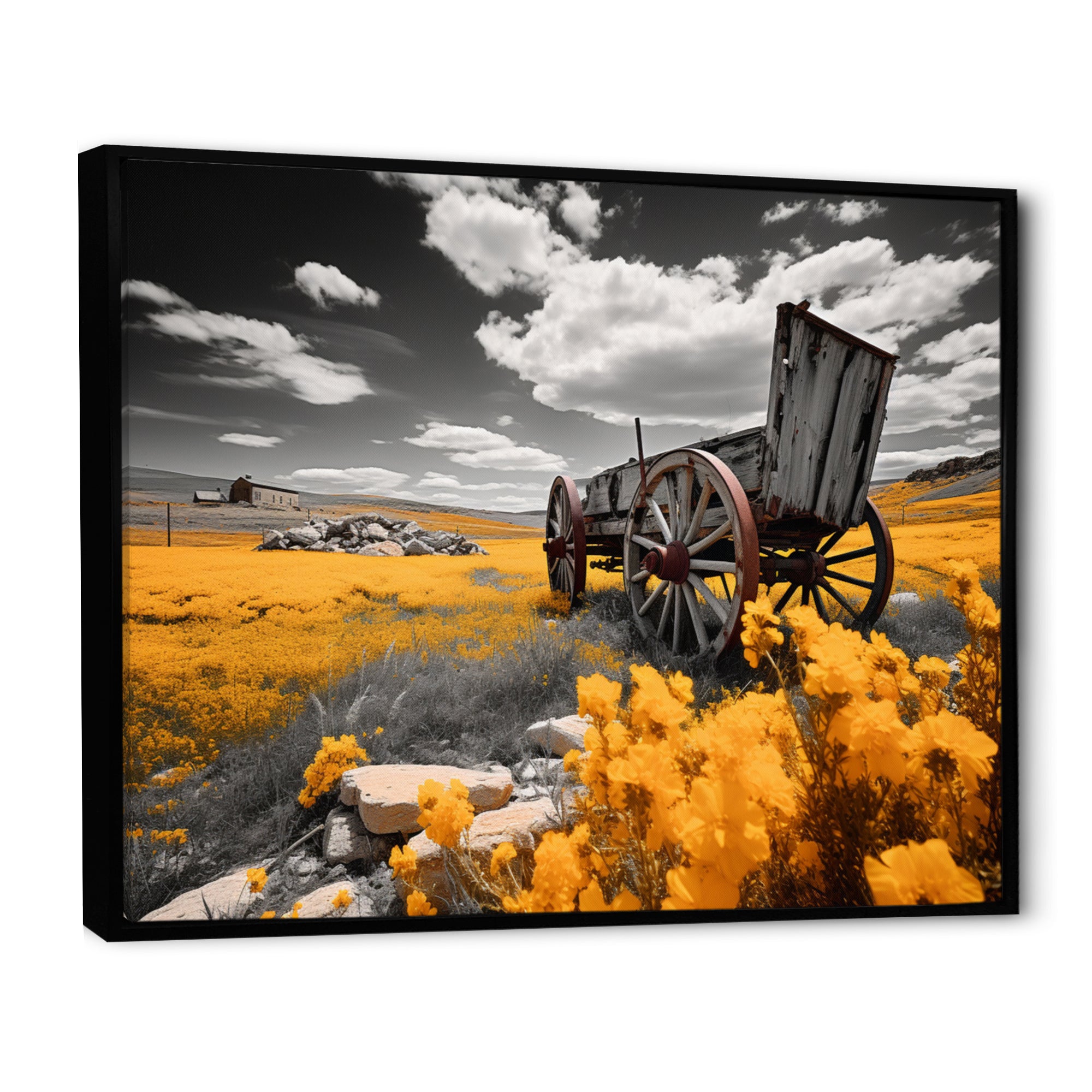 Yellow Old Cart Roadside Relic I - Old American Cart Canvas Wall Art