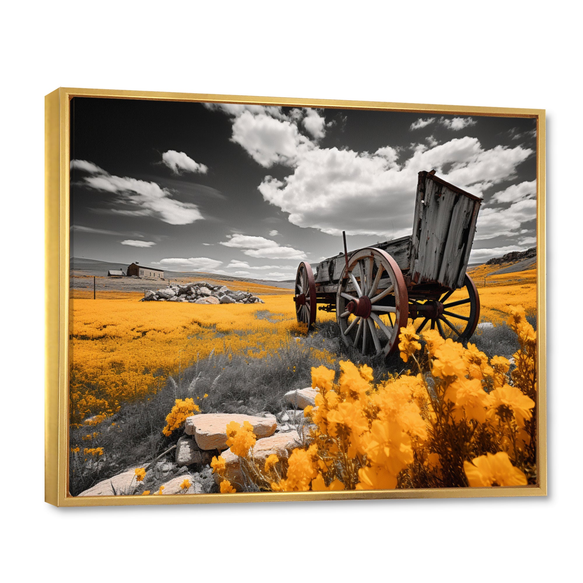 Yellow Old Cart Roadside Relic I - Old American Cart Canvas Wall Art