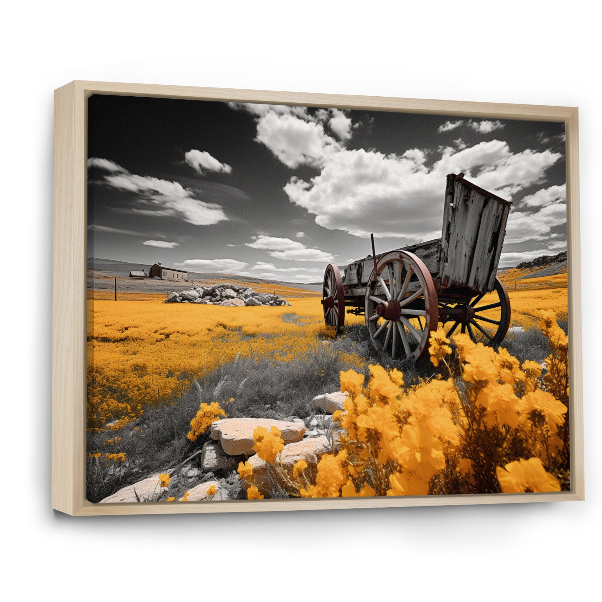 Yellow Old Cart Roadside Relic I - Old American Cart Canvas Wall Art
