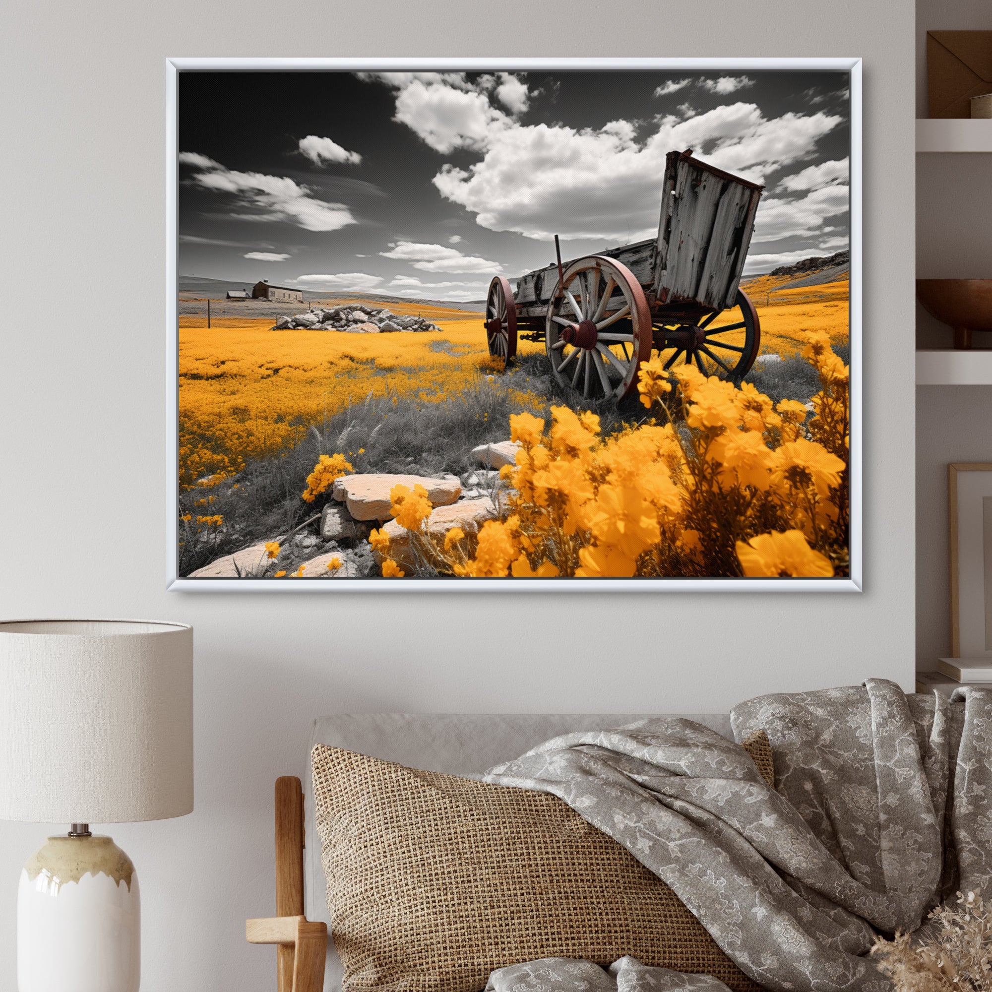 Yellow Old Cart Roadside Relic I - Old American Cart Canvas Wall Art