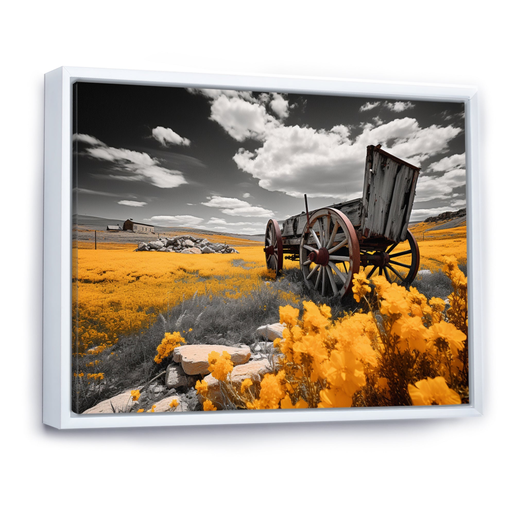 Yellow Old Cart Roadside Relic I - Old American Cart Canvas Wall Art