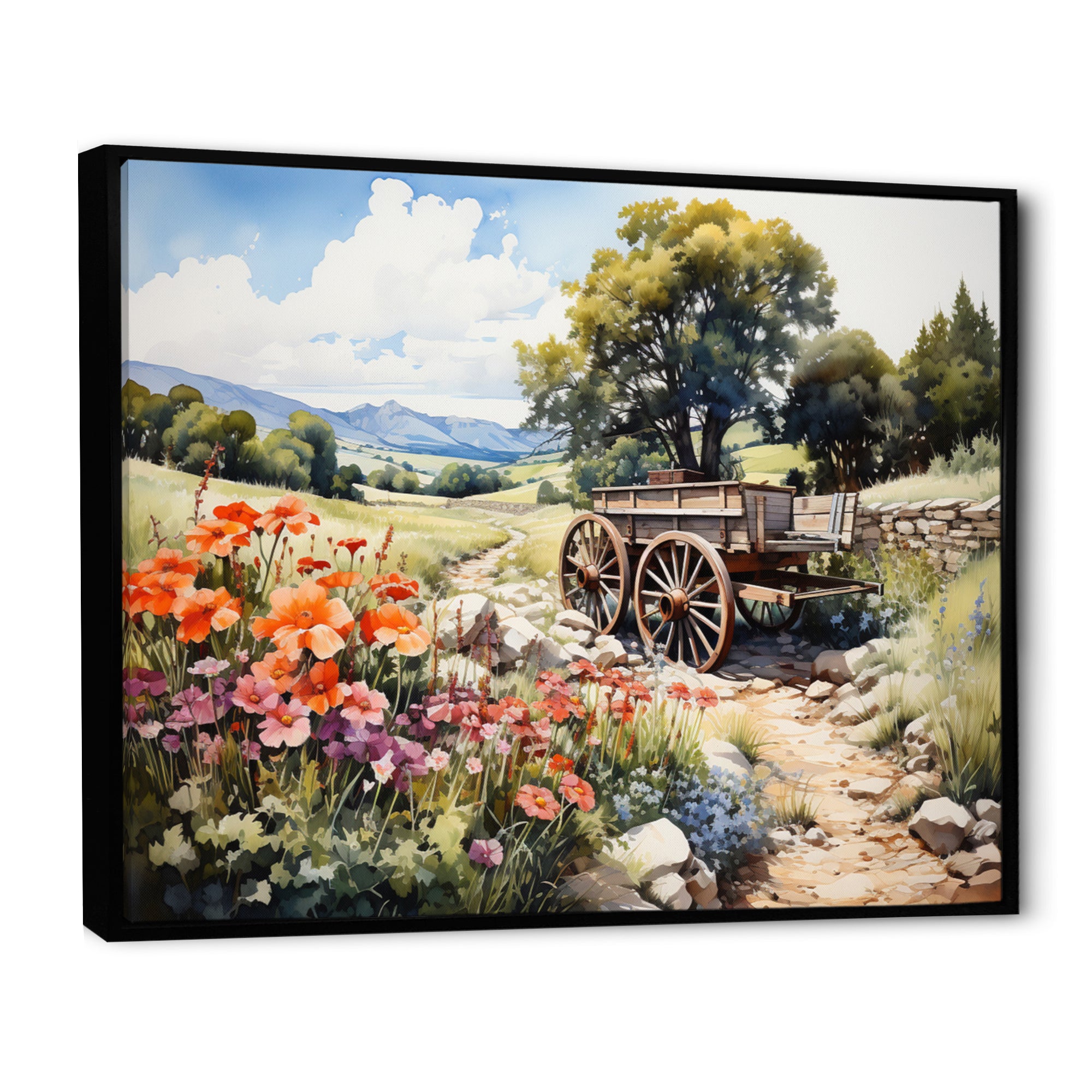 Green Old Cart Rural Charms - Old American Cart Canvas Wall Art