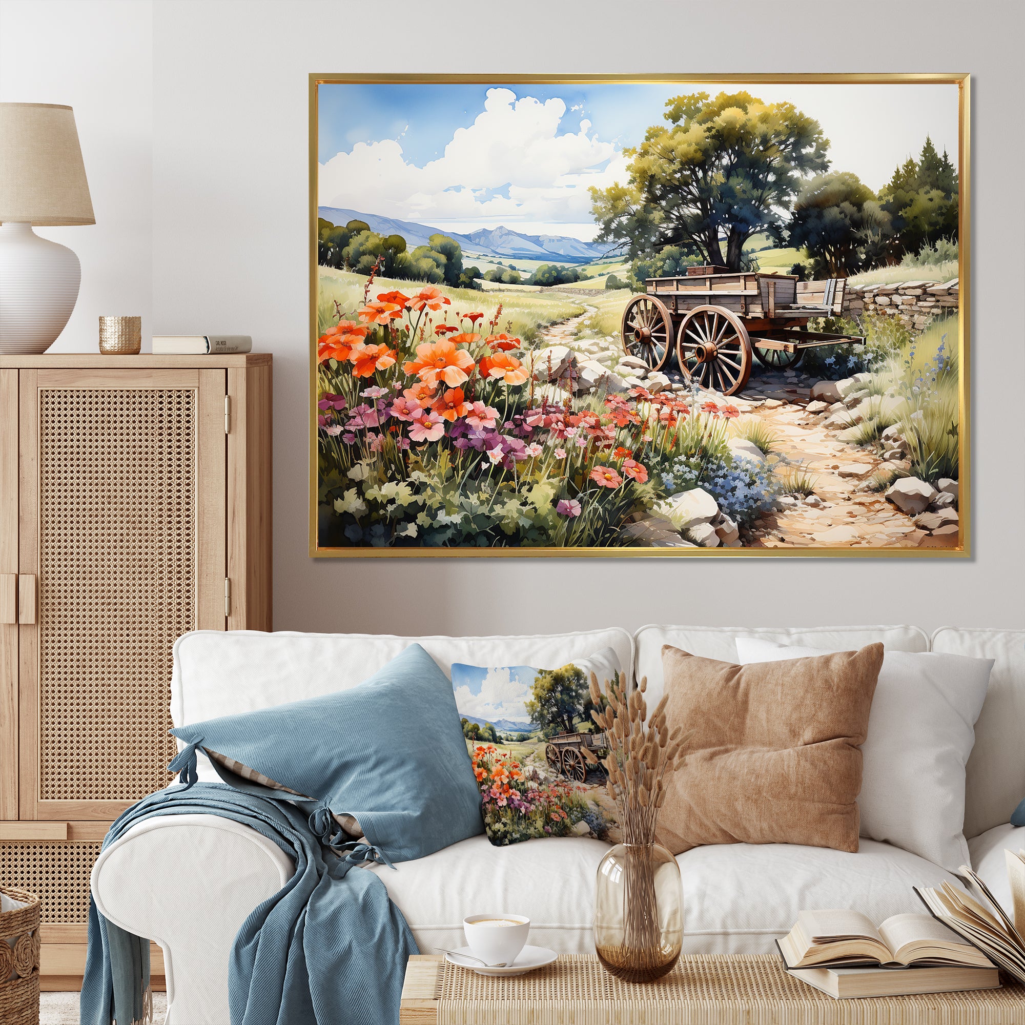 Green Old Cart Rural Charms - Old American Cart Canvas Wall Art