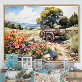 Green Old Cart Rural Charms - Old American Cart Canvas Wall Art