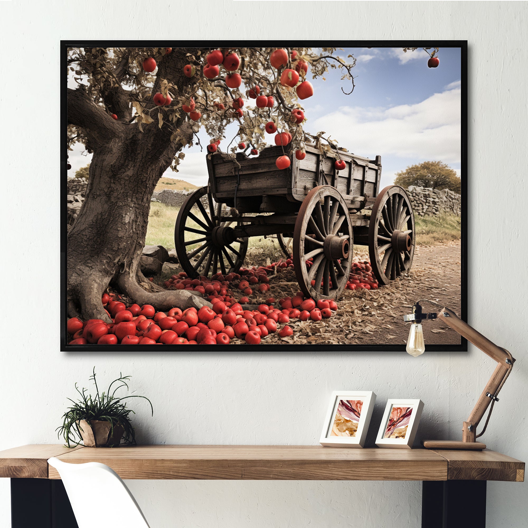 Red Old Cart Rural Icons - Old American Cart Canvas Wall Art