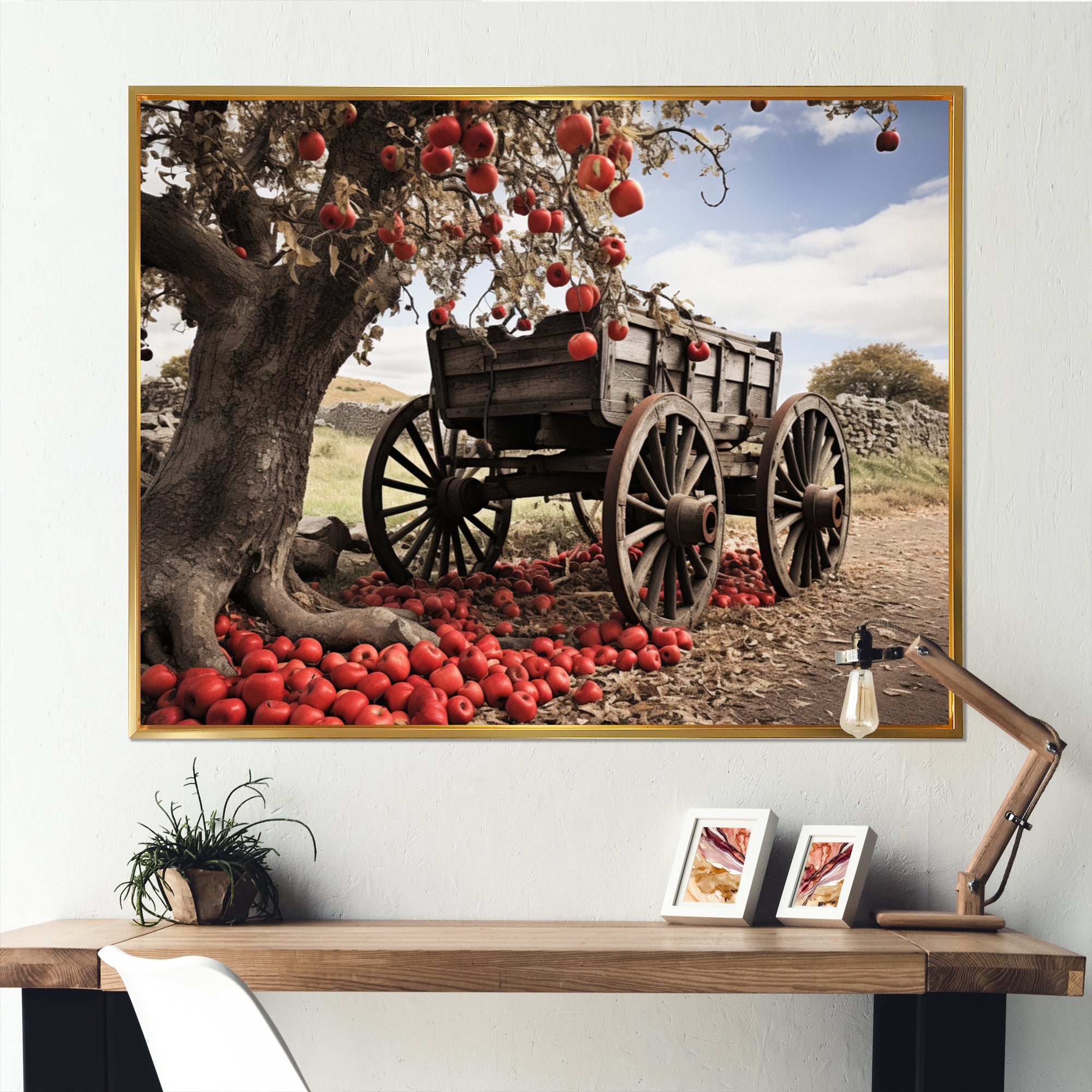 Red Old Cart Rural Icons - Old American Cart Canvas Wall Art