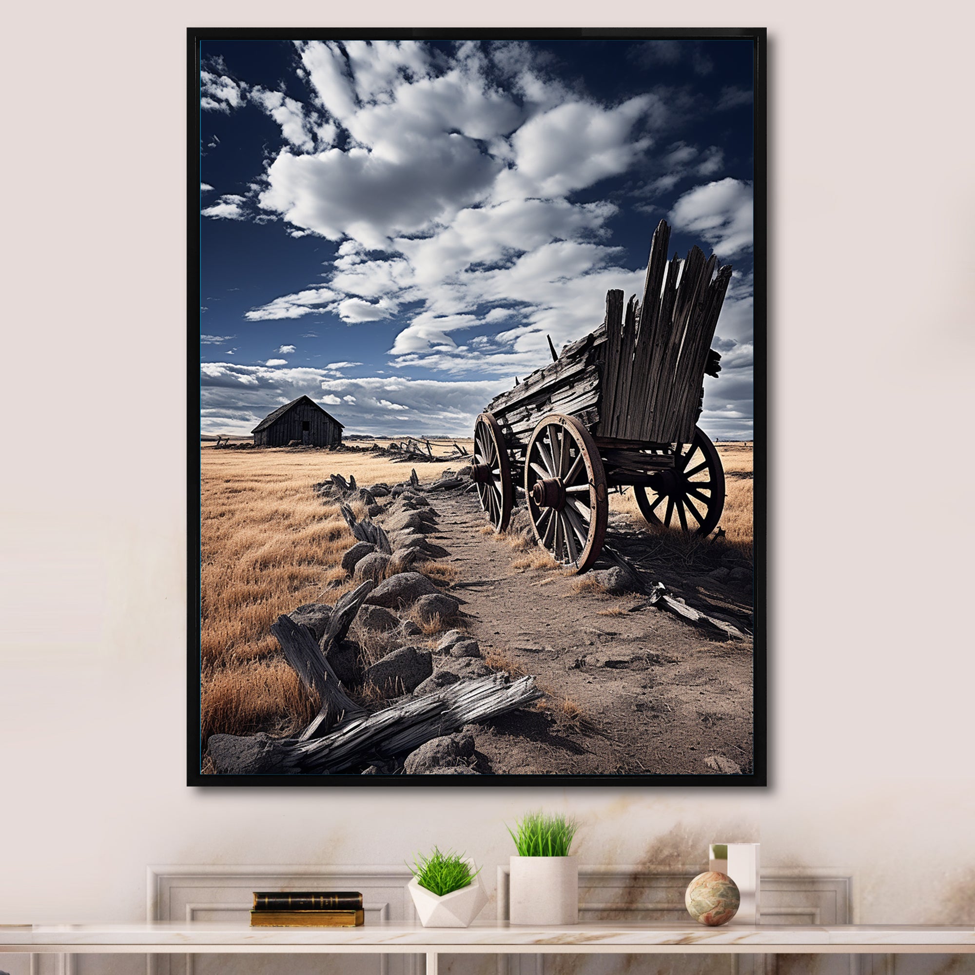 Grey Old Cart Rustic Charm - Old American Cart Canvas Wall Art