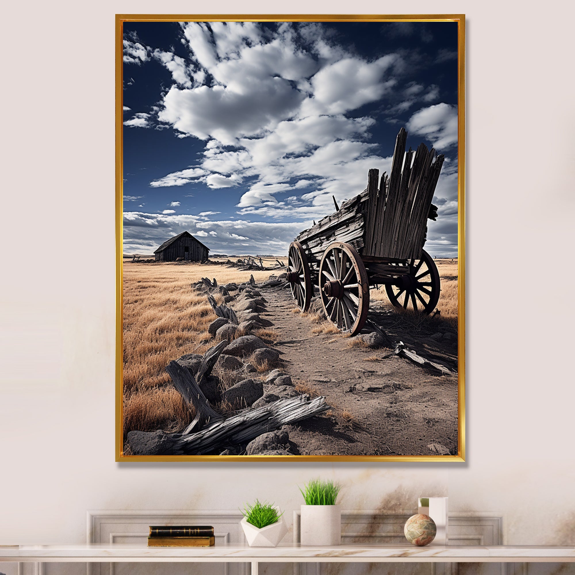 Grey Old Cart Rustic Charm - Old American Cart Canvas Wall Art