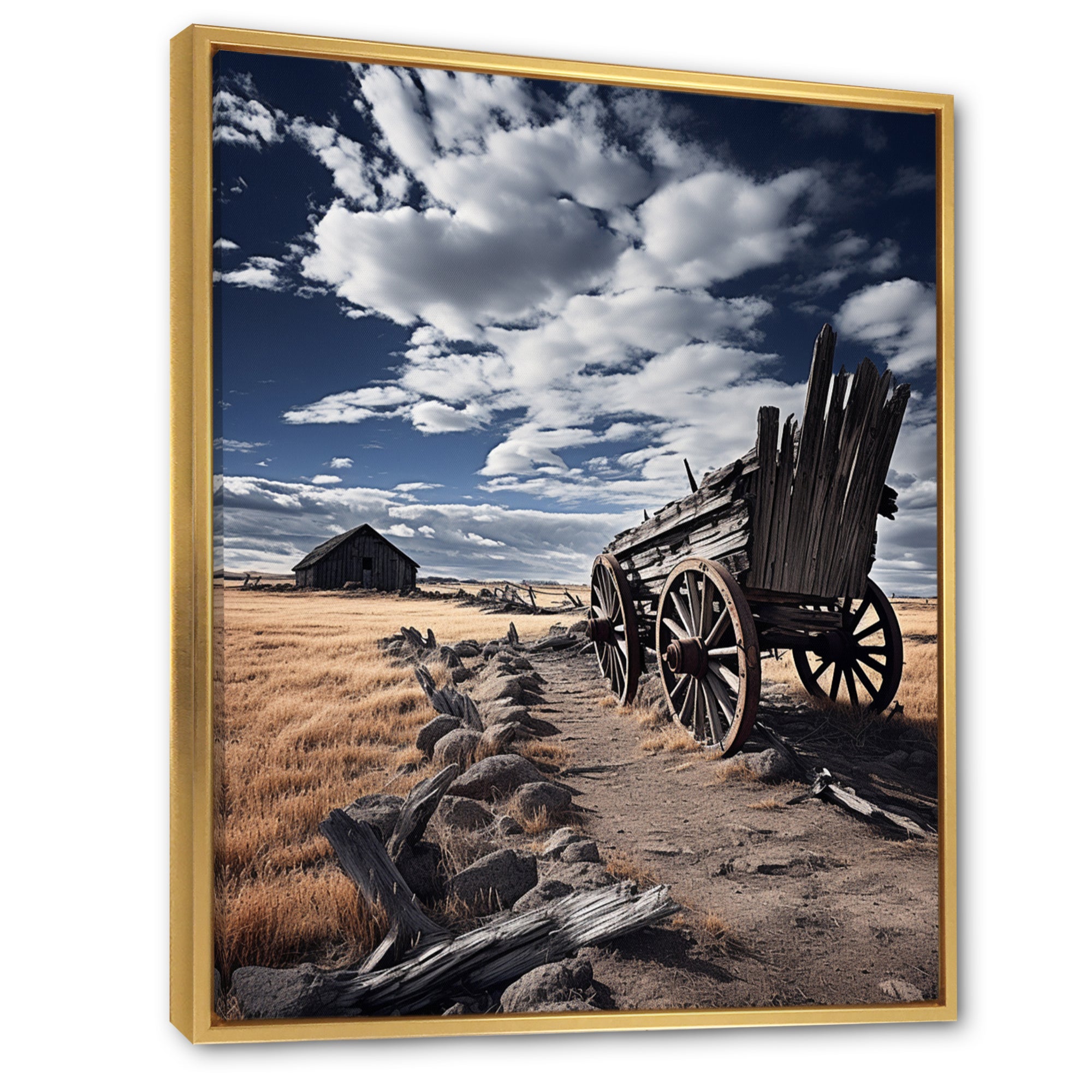 Grey Old Cart Rustic Charm - Old American Cart Canvas Wall Art