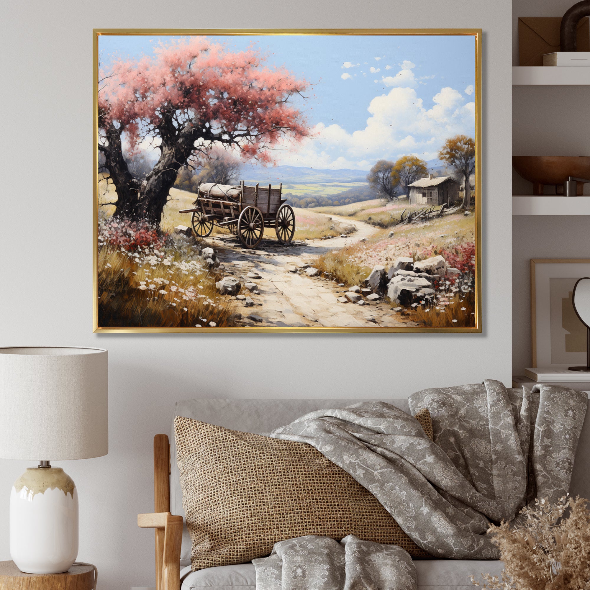 Pink Old Cart Vintage Charm - Old American Cart Canvas Wall Art