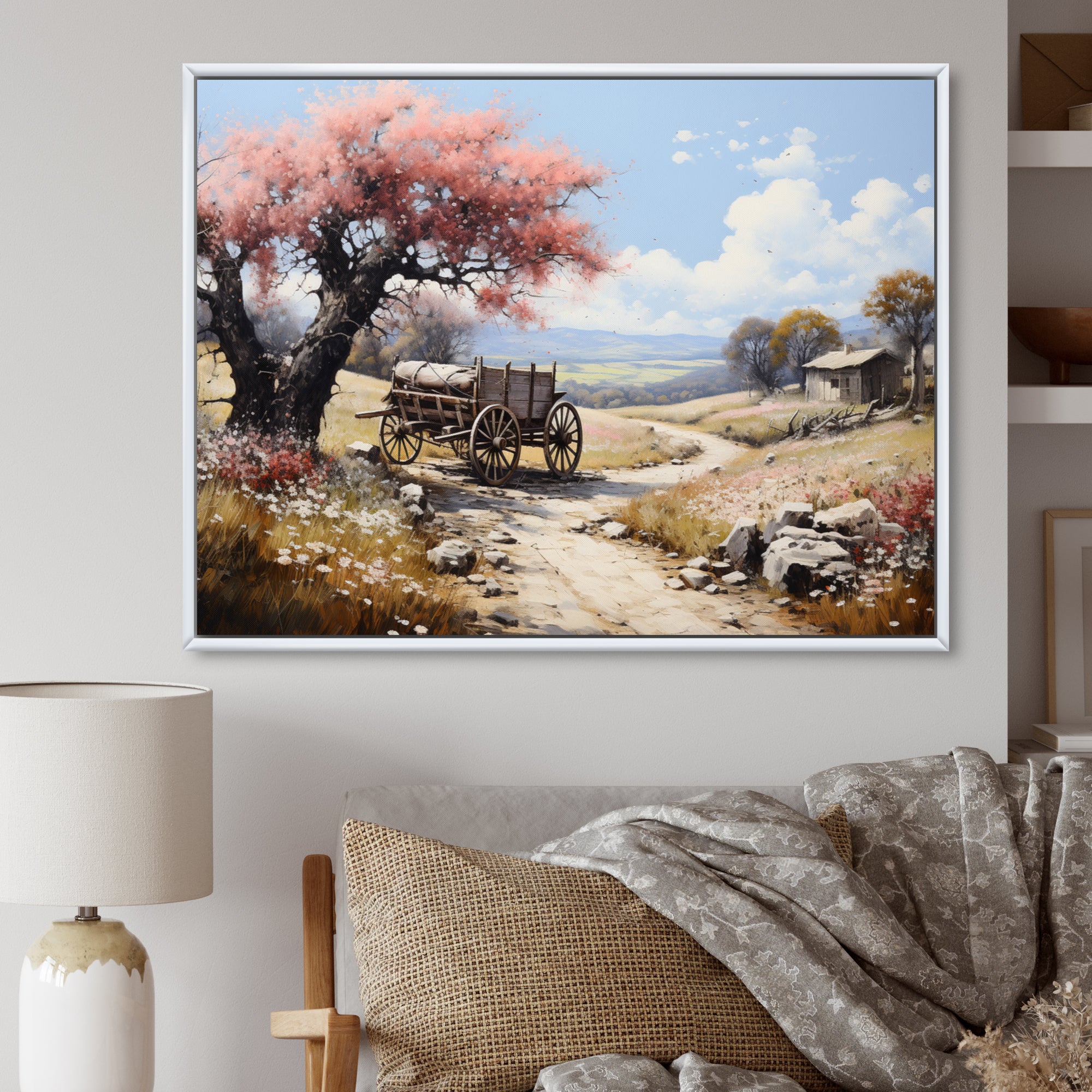 Pink Old Cart Vintage Charm - Old American Cart Canvas Wall Art