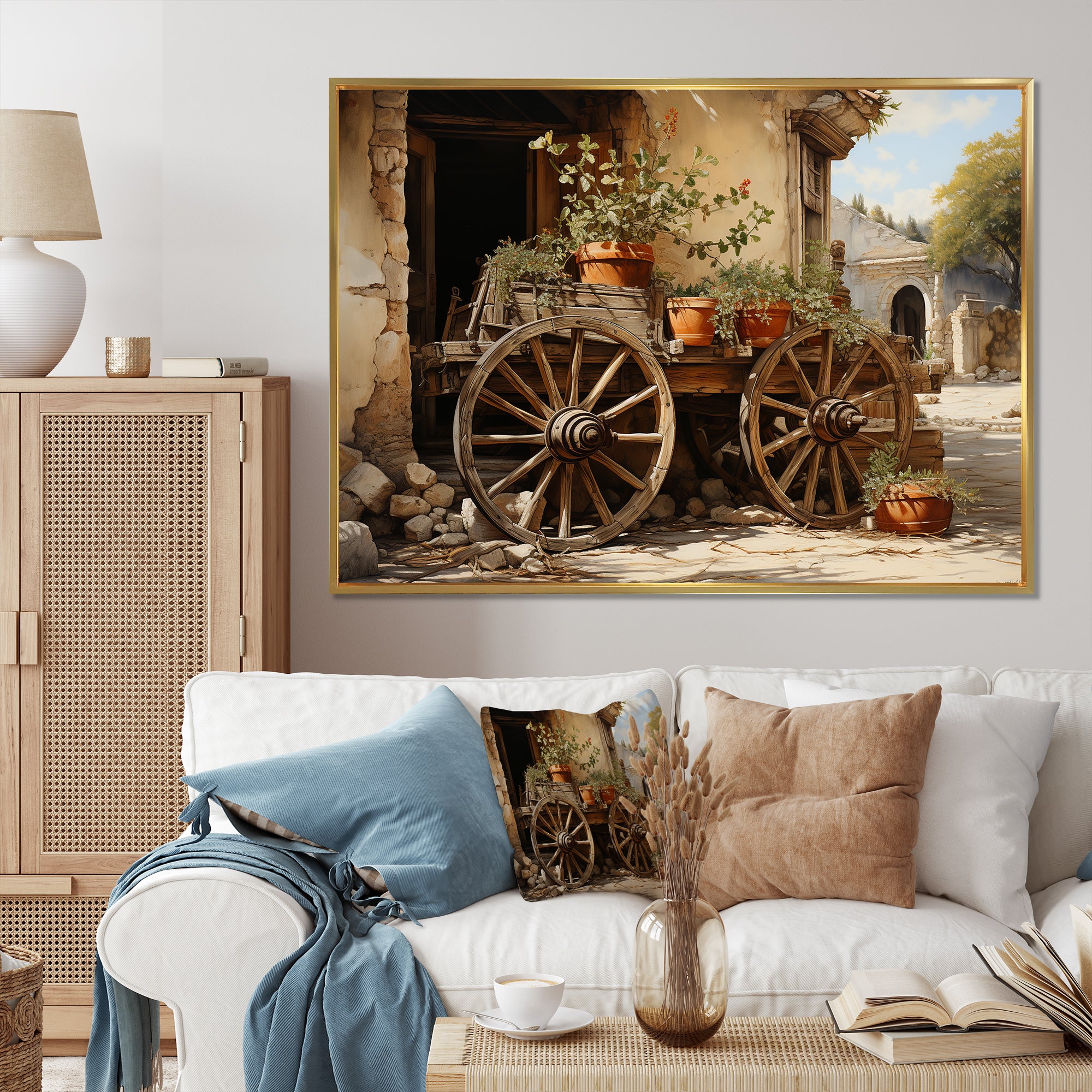 Brown Old Cart Vintage Wheels I - Old American Cart Canvas Wall Art