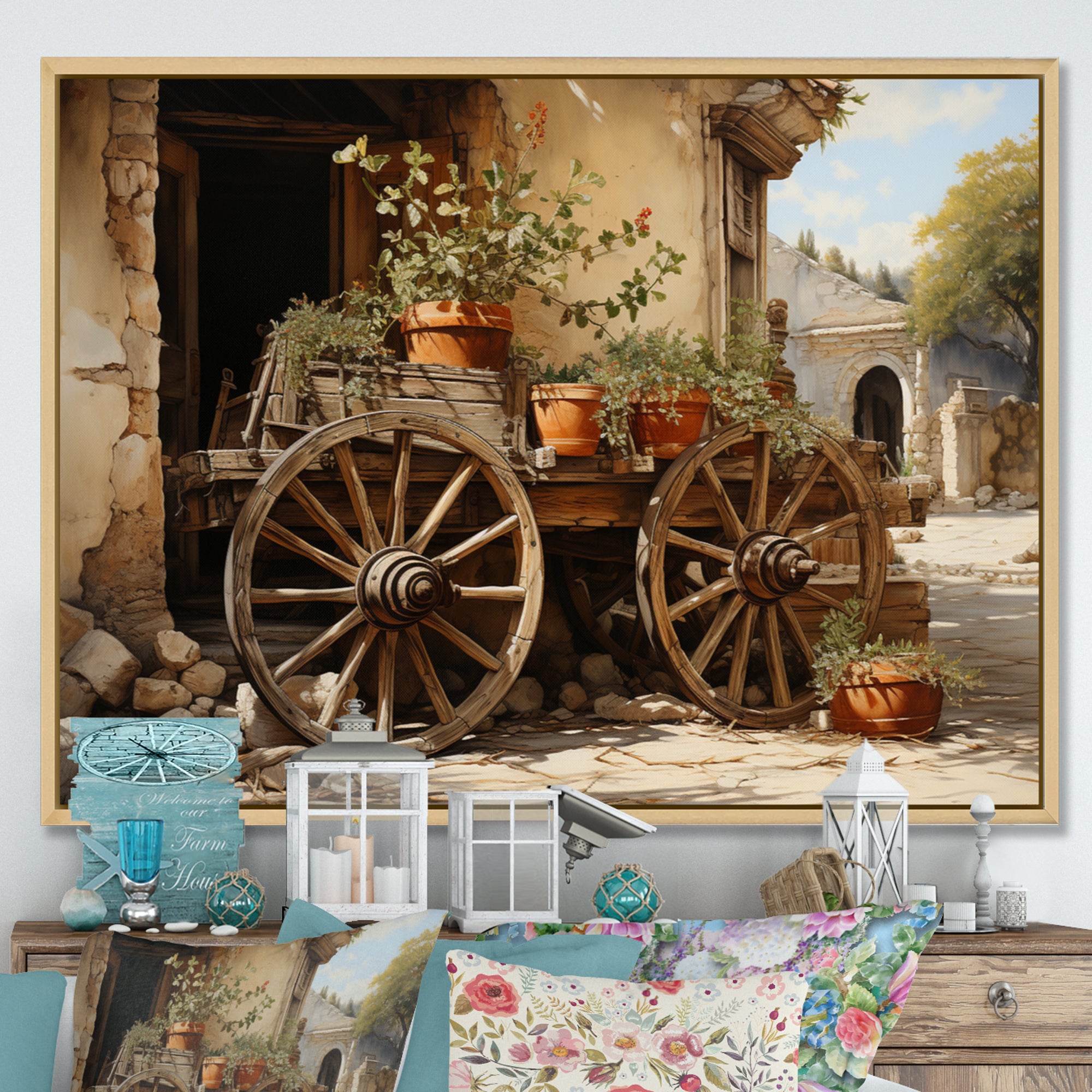 Brown Old Cart Vintage Wheels I - Old American Cart Canvas Wall Art