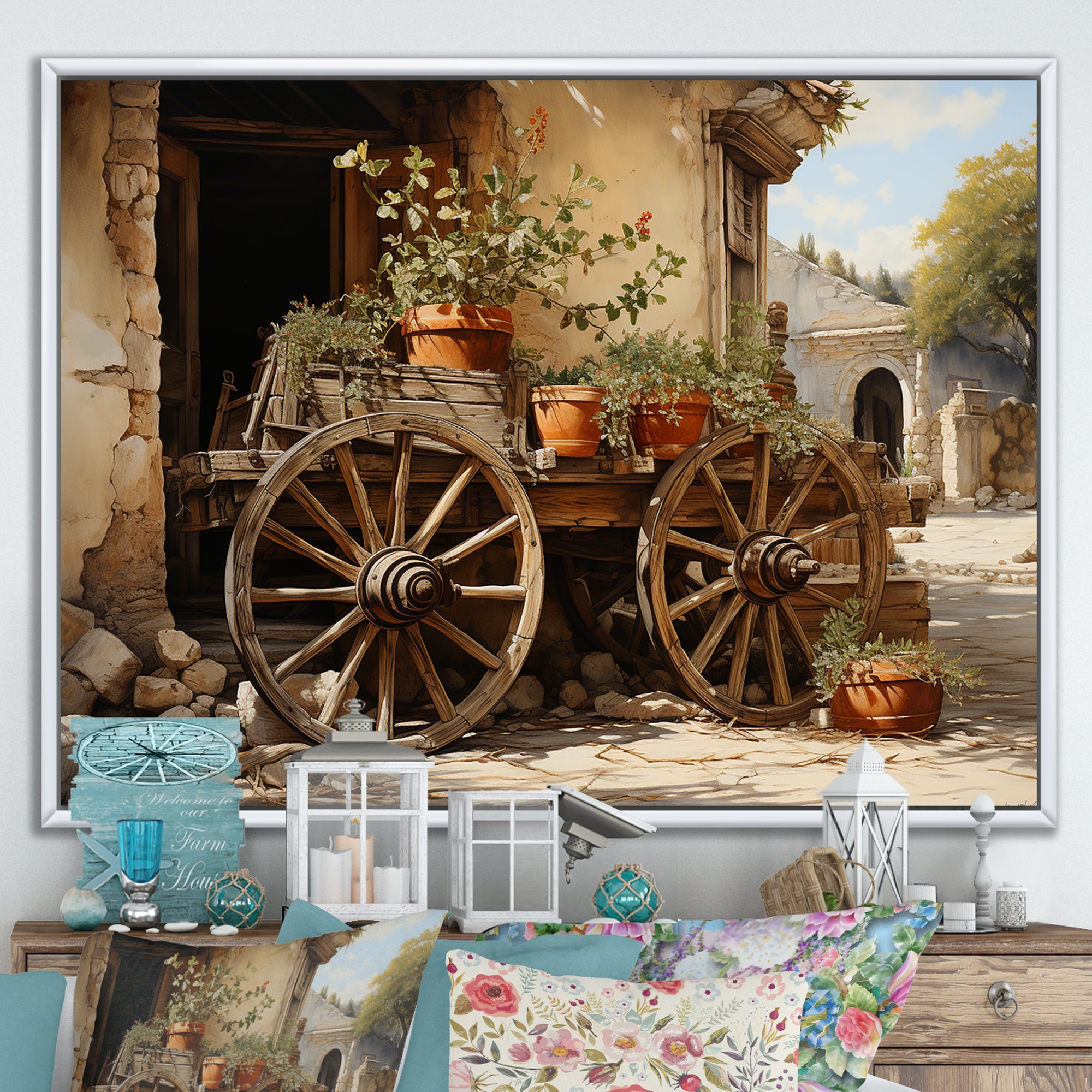 Brown Old Cart Vintage Wheels I - Old American Cart Canvas Wall Art