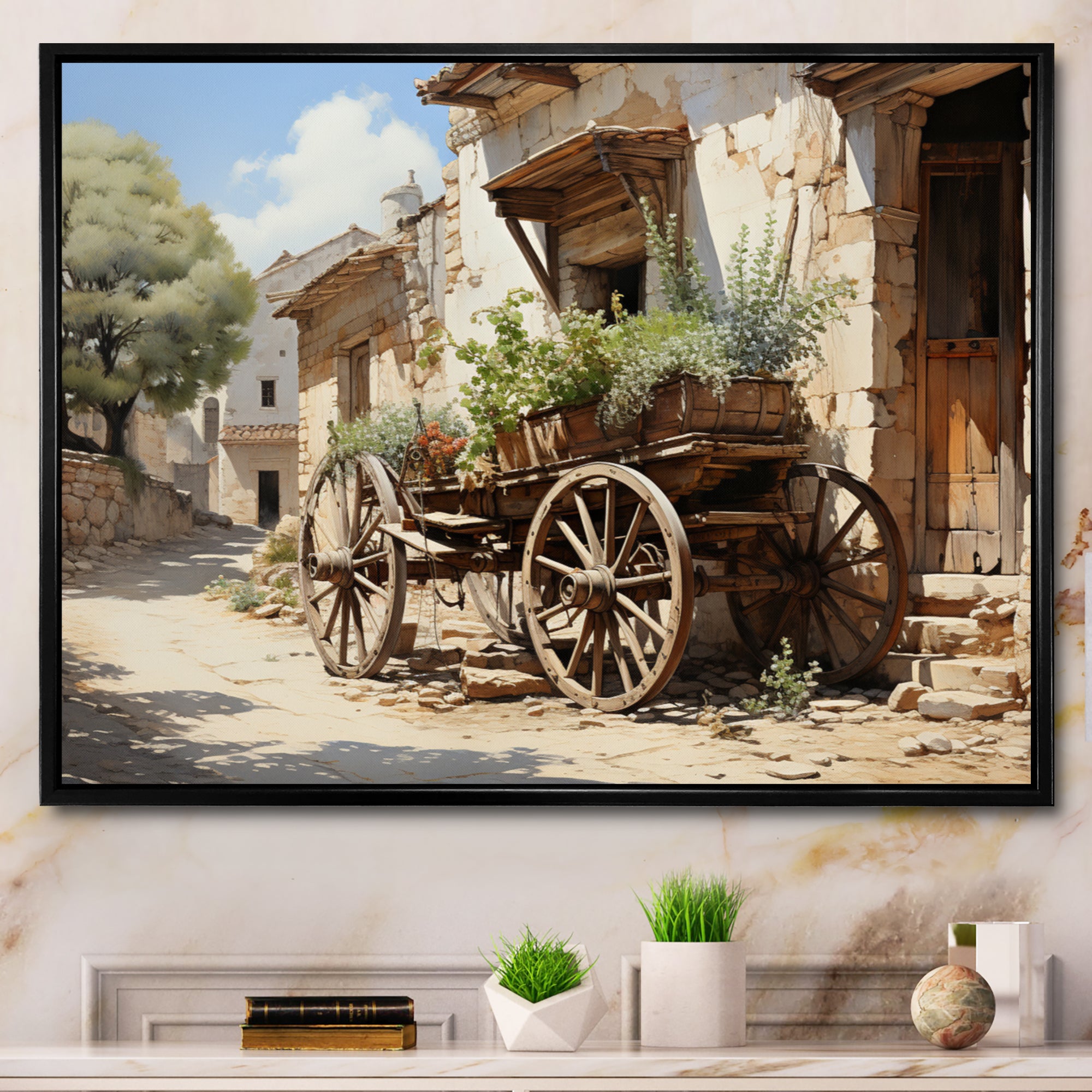 Brown Old Cart Wheels Of - Old American Cart Canvas Wall Art