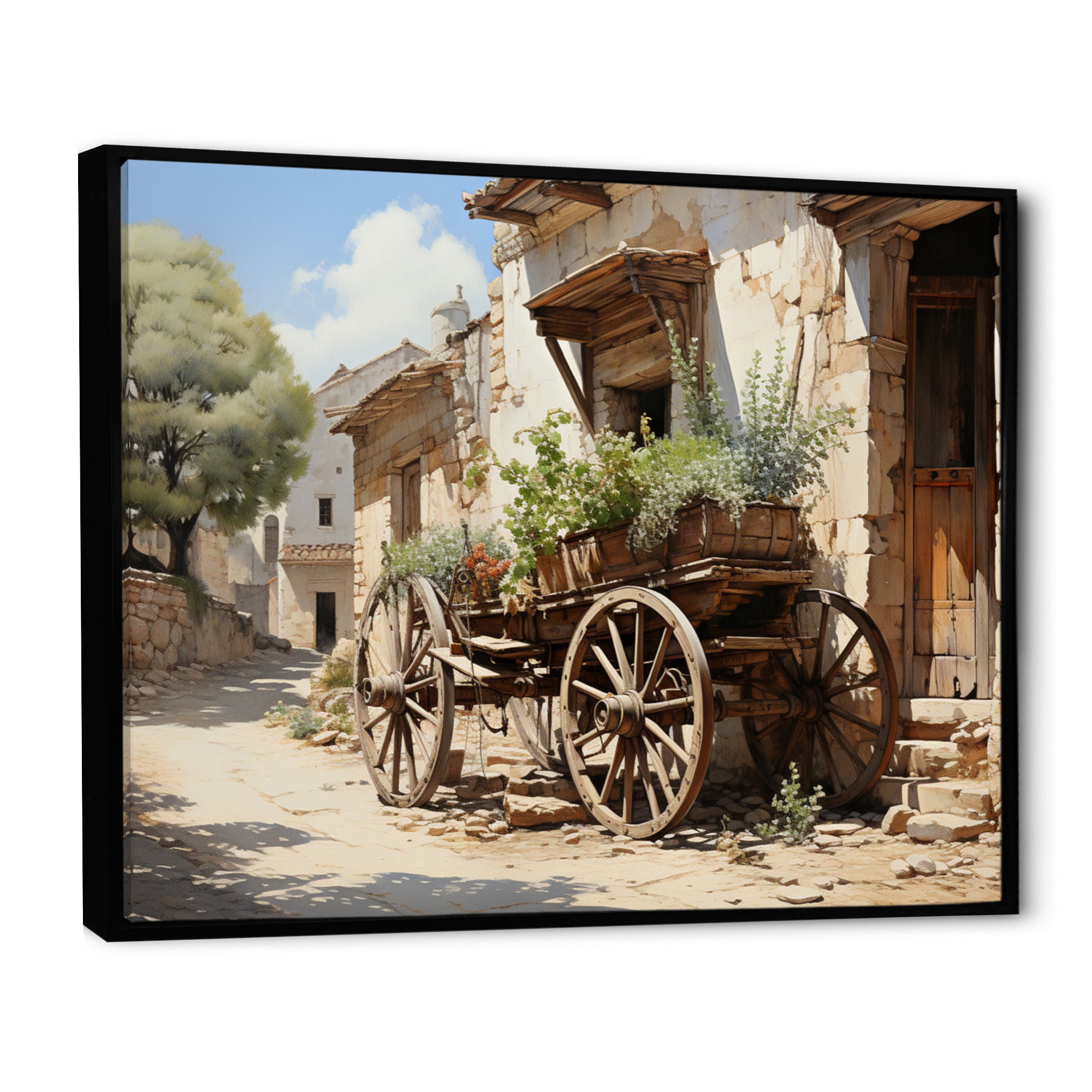 Brown Old Cart Wheels Of - Old American Cart Canvas Wall Art