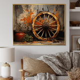 Orange Old Cart Wheels I - Old American Cart Canvas Wall Art
