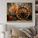Orange Old Cart Wheels I - Old American Cart Canvas Wall Art