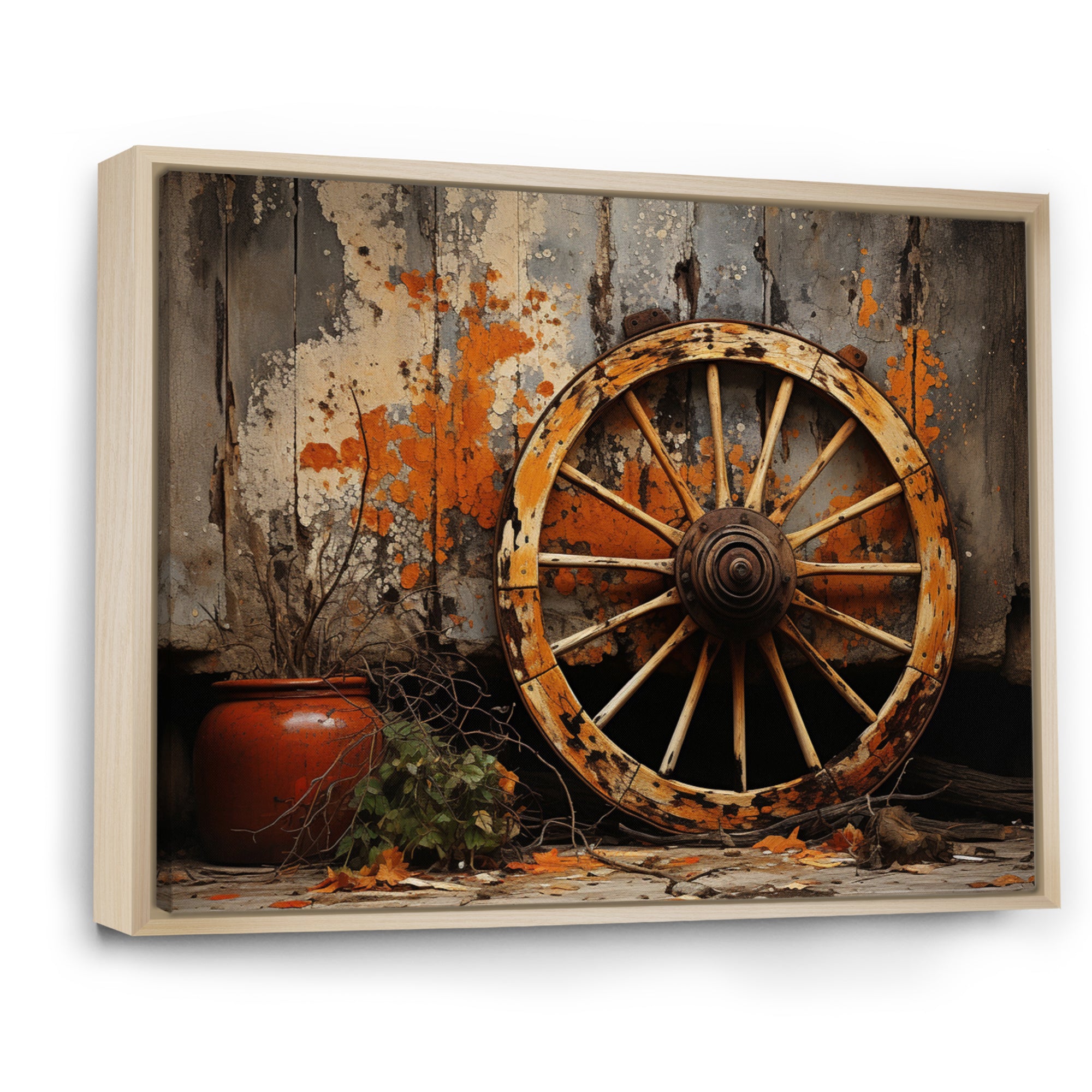 Orange Old Cart Wheels I - Old American Cart Canvas Wall Art