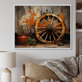 Orange Old Cart Wheels I - Old American Cart Canvas Wall Art