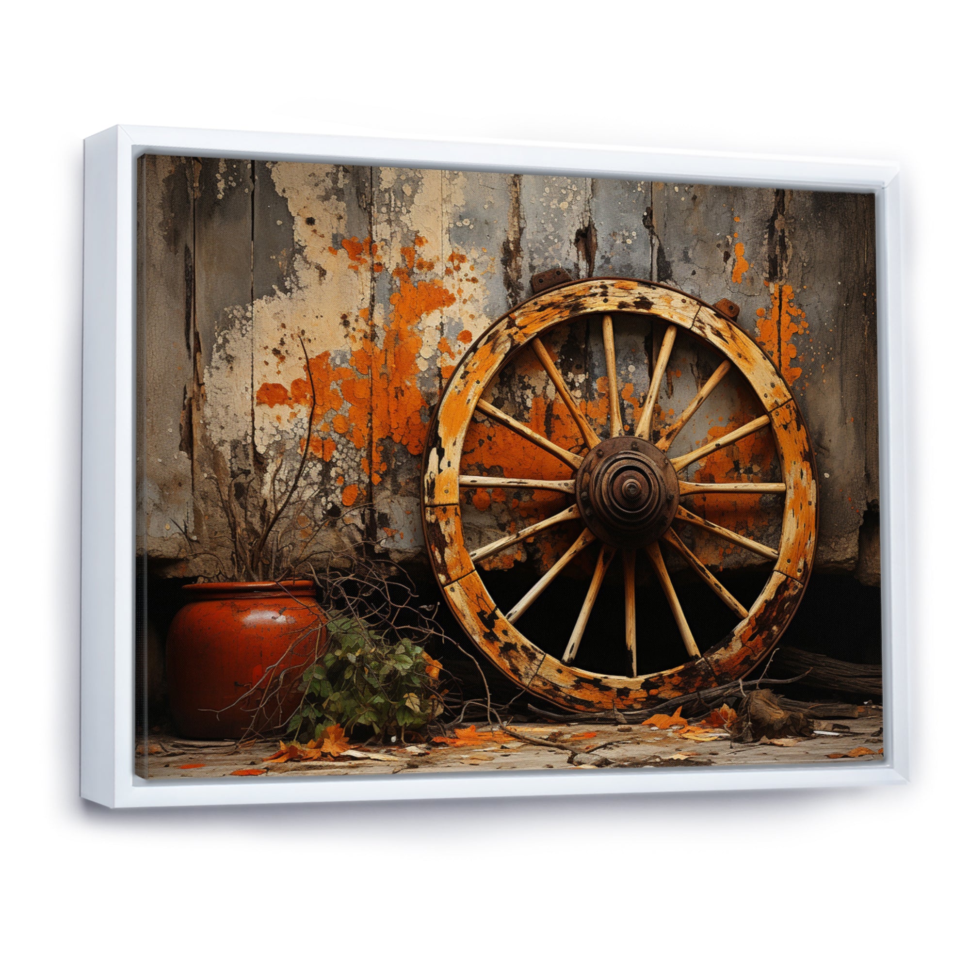 Orange Old Cart Wheels I - Old American Cart Canvas Wall Art