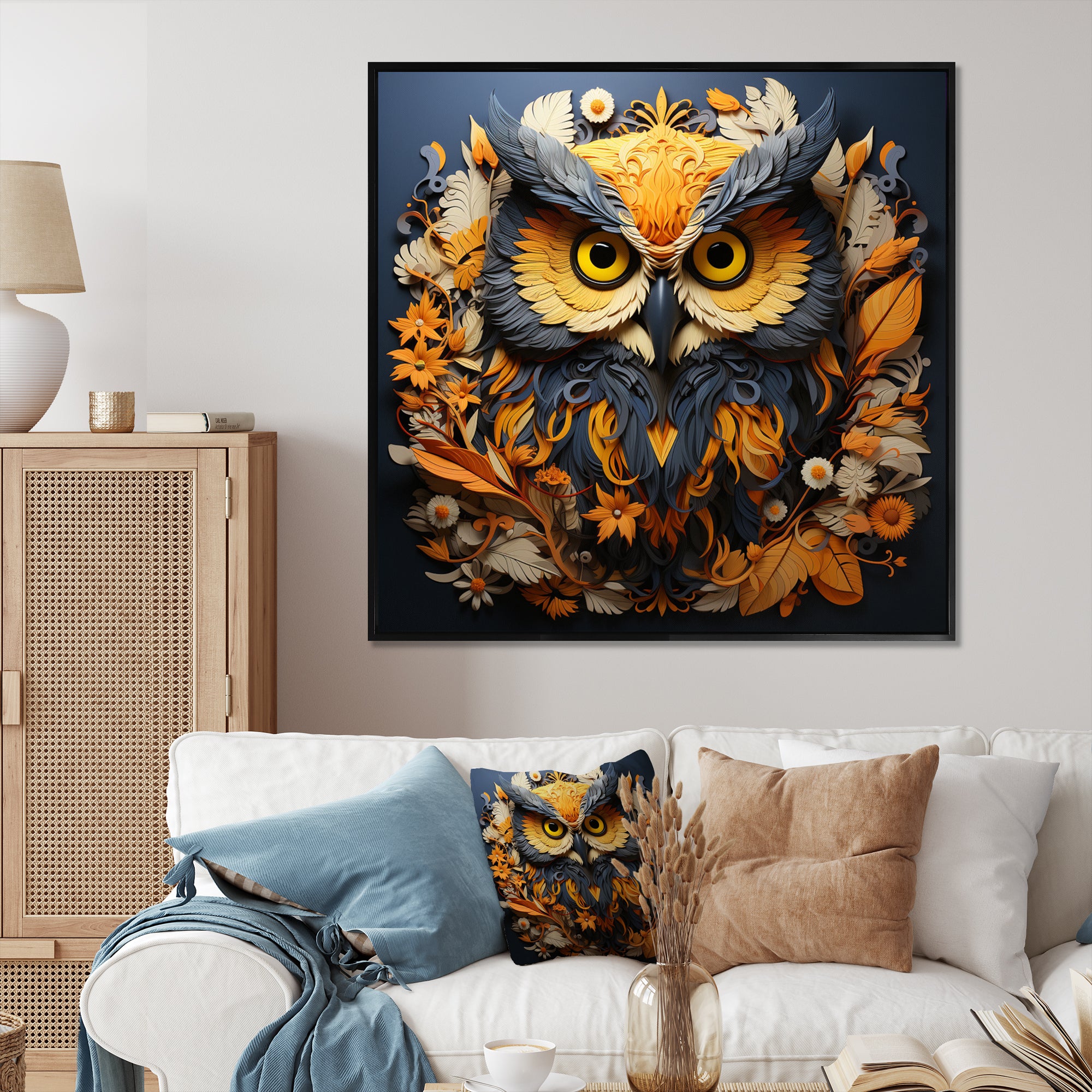 Yellow Owl Wise Owl Papercut - Owl Wall Decor