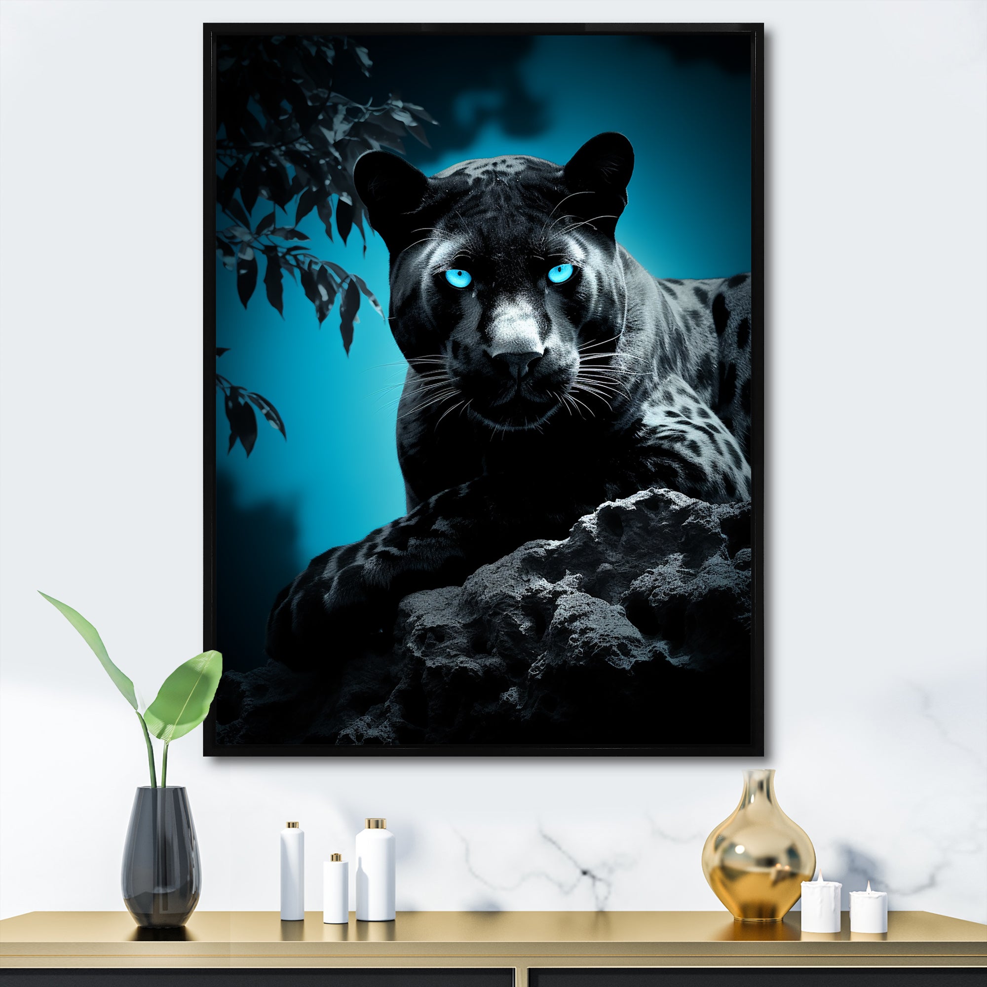 Red Blue Panther Hidden Observer Infrared - Panther Large Canvas Wall Art