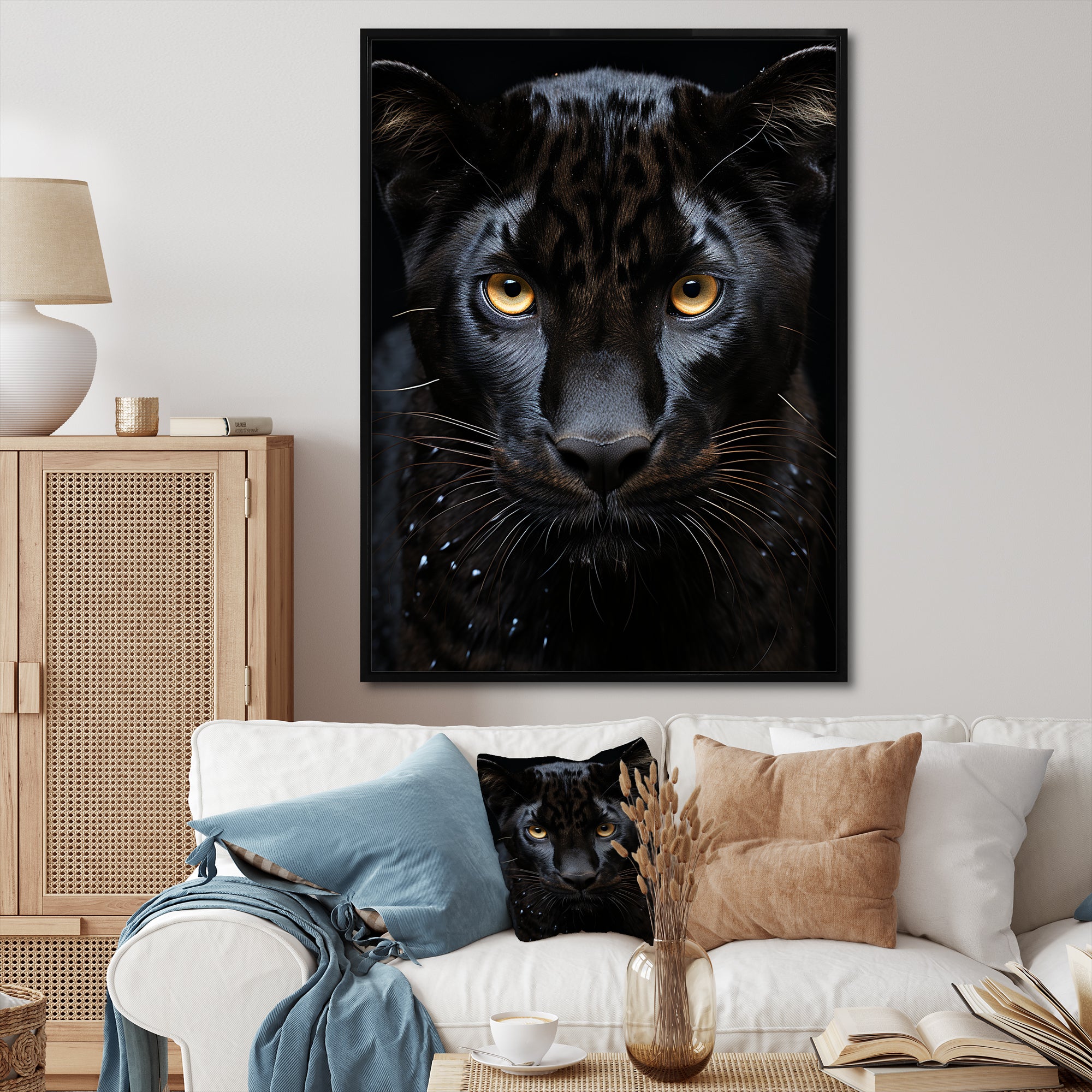 Black White Panther Portrait Vibrant - Black Panther Wall Art