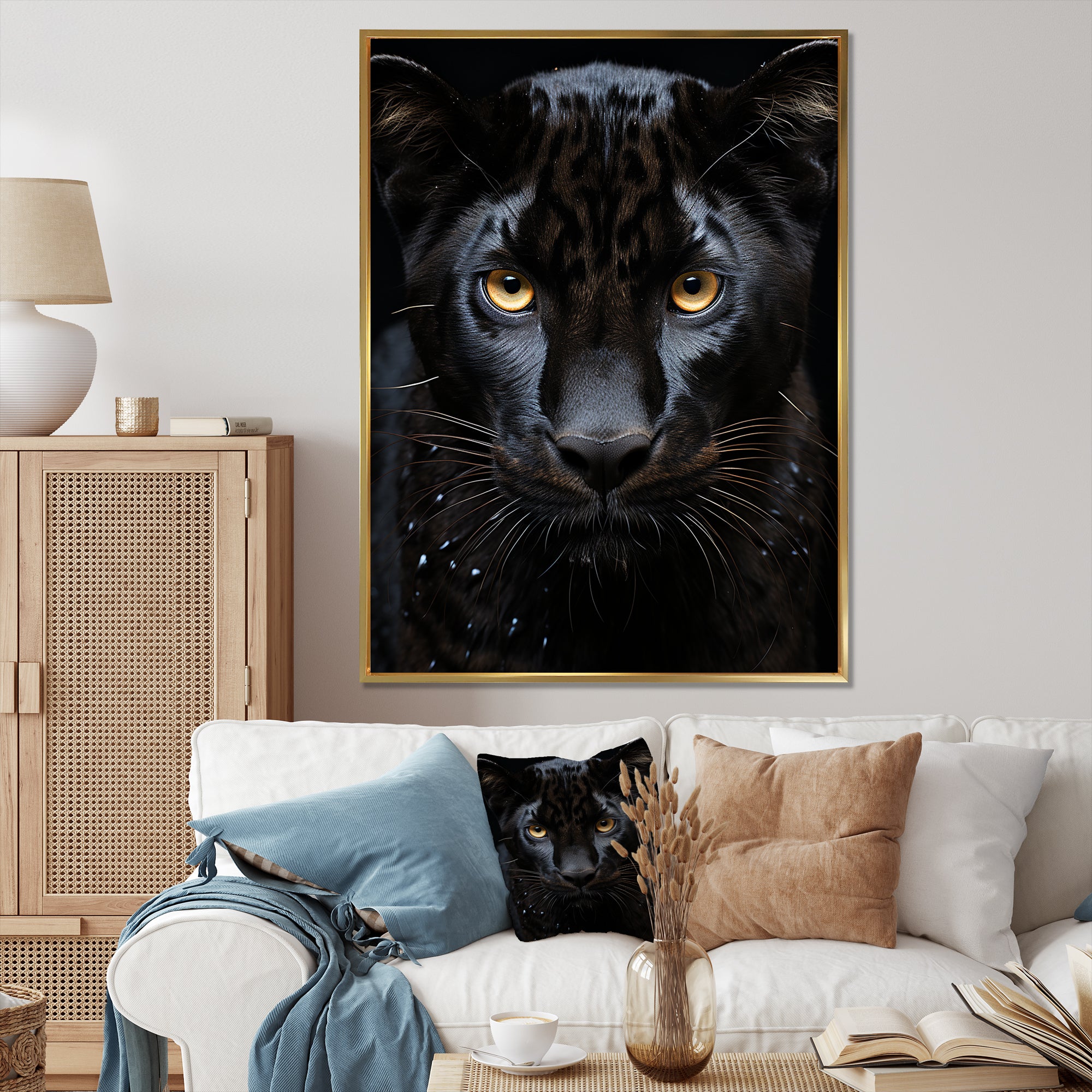 Black White Panther Portrait Vibrant - Black Panther Wall Art